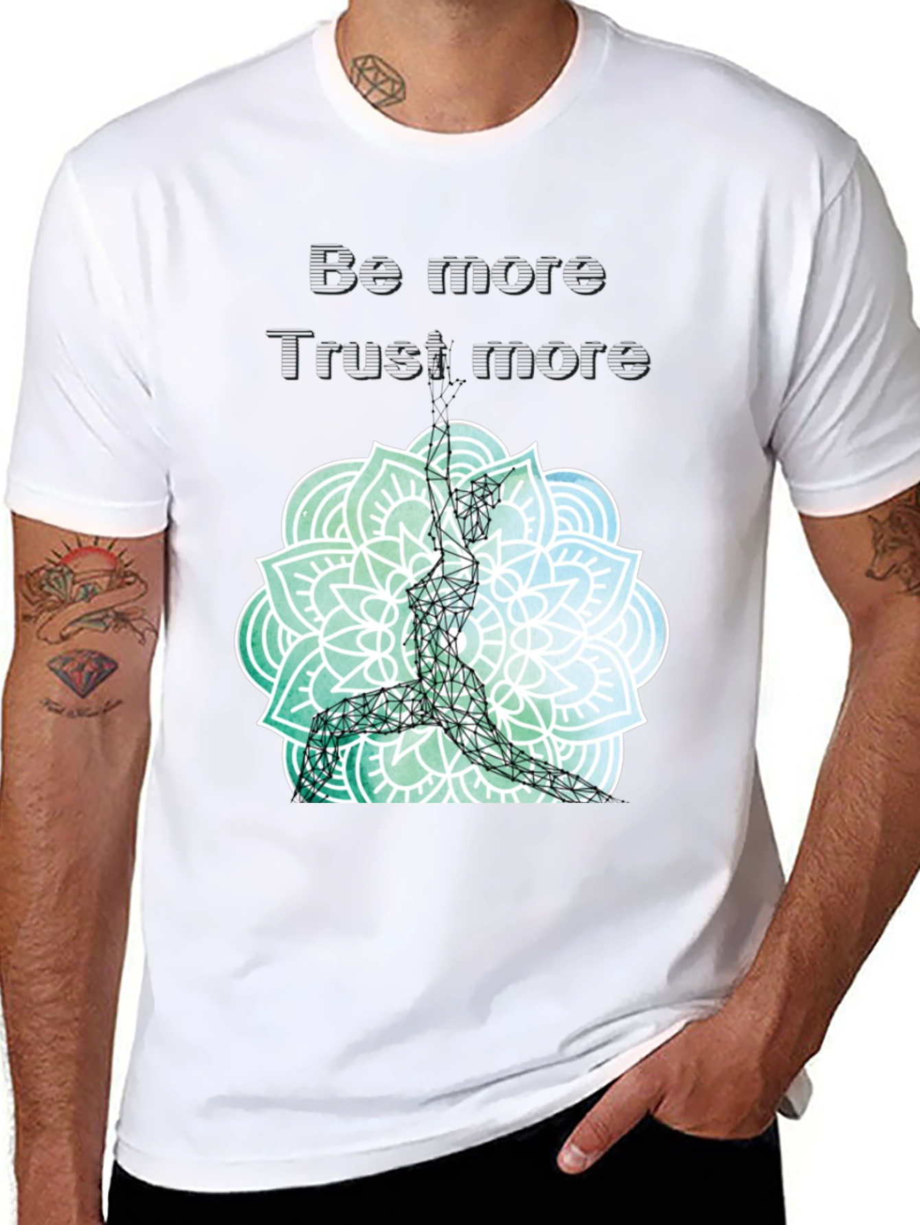 Geometric Yoga Pose Mandala Graphic Tee - Black