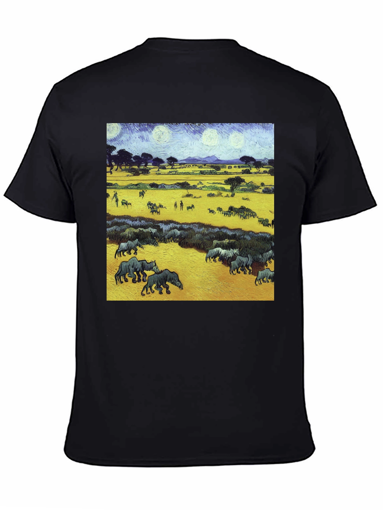 Artistic Wildlife Tee: Painterly Rhino Scene