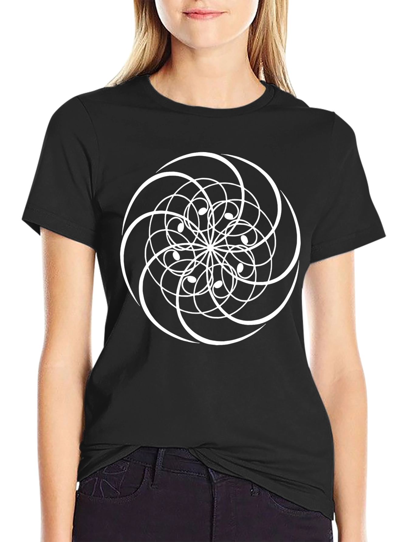 Abstract Geometric Design Black T-Shirt