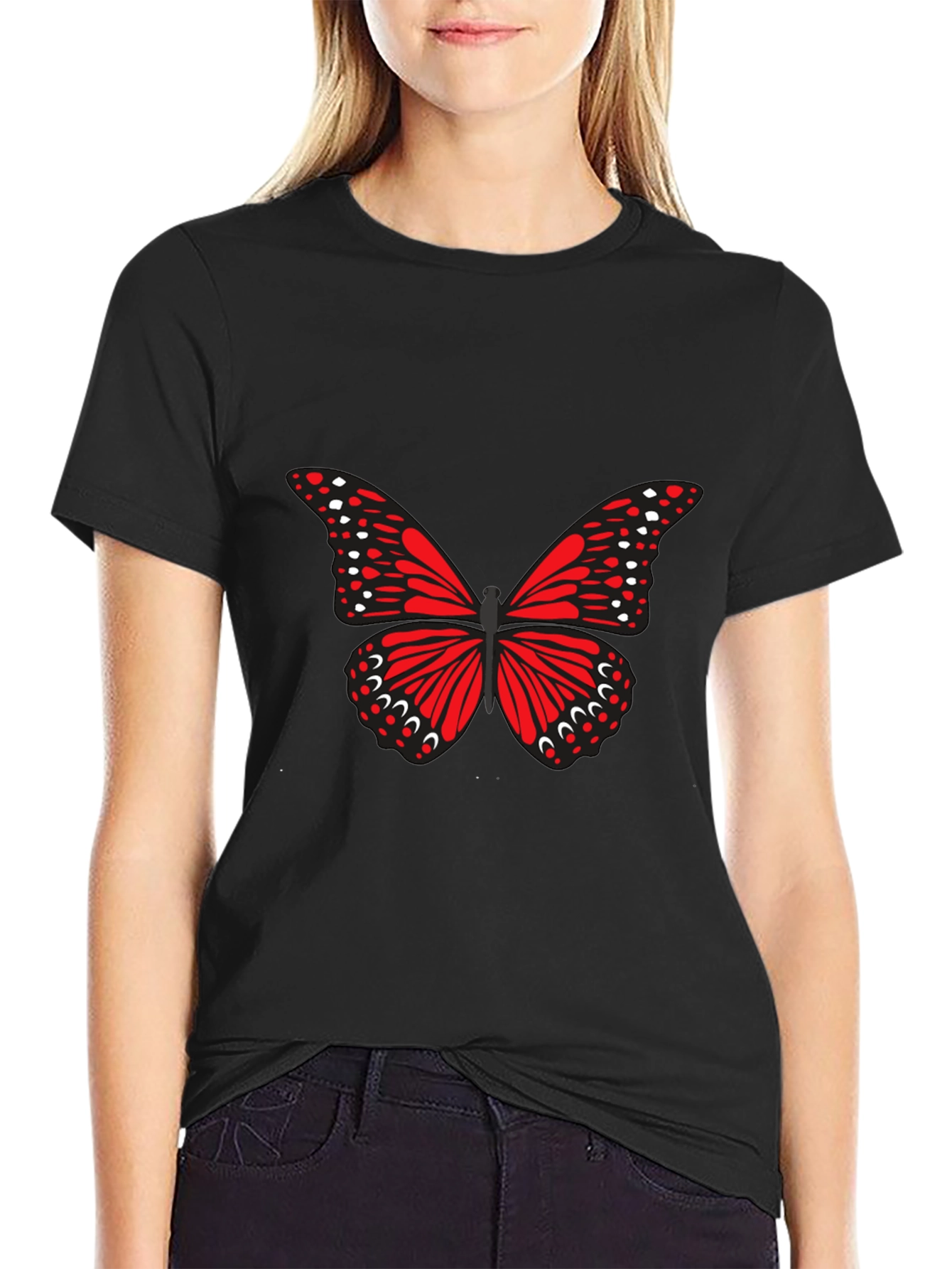 Butterfly Graphic Tee - Black Cotton Casual Top