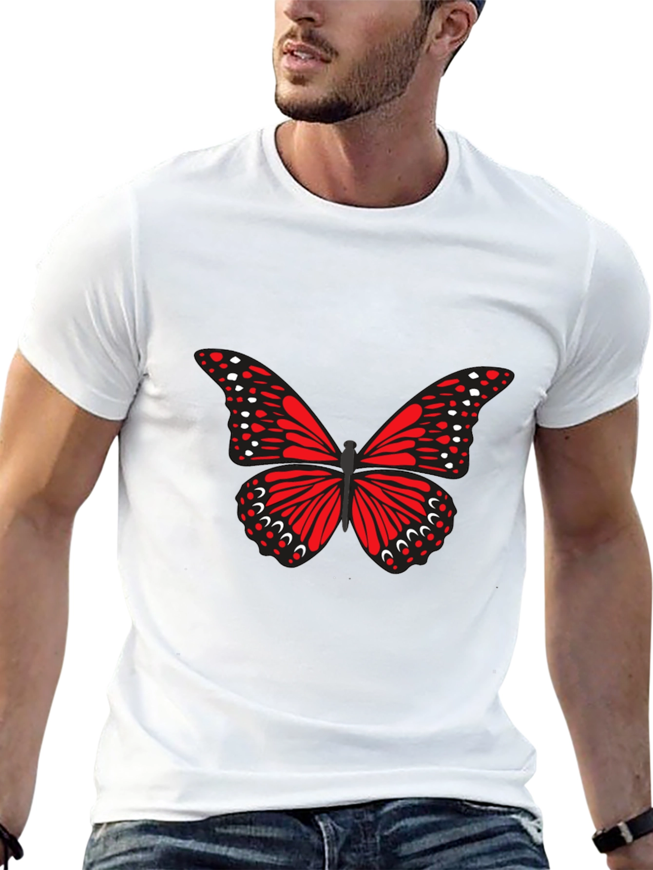 Butterfly Graphic Tee - Black Cotton Casual Top