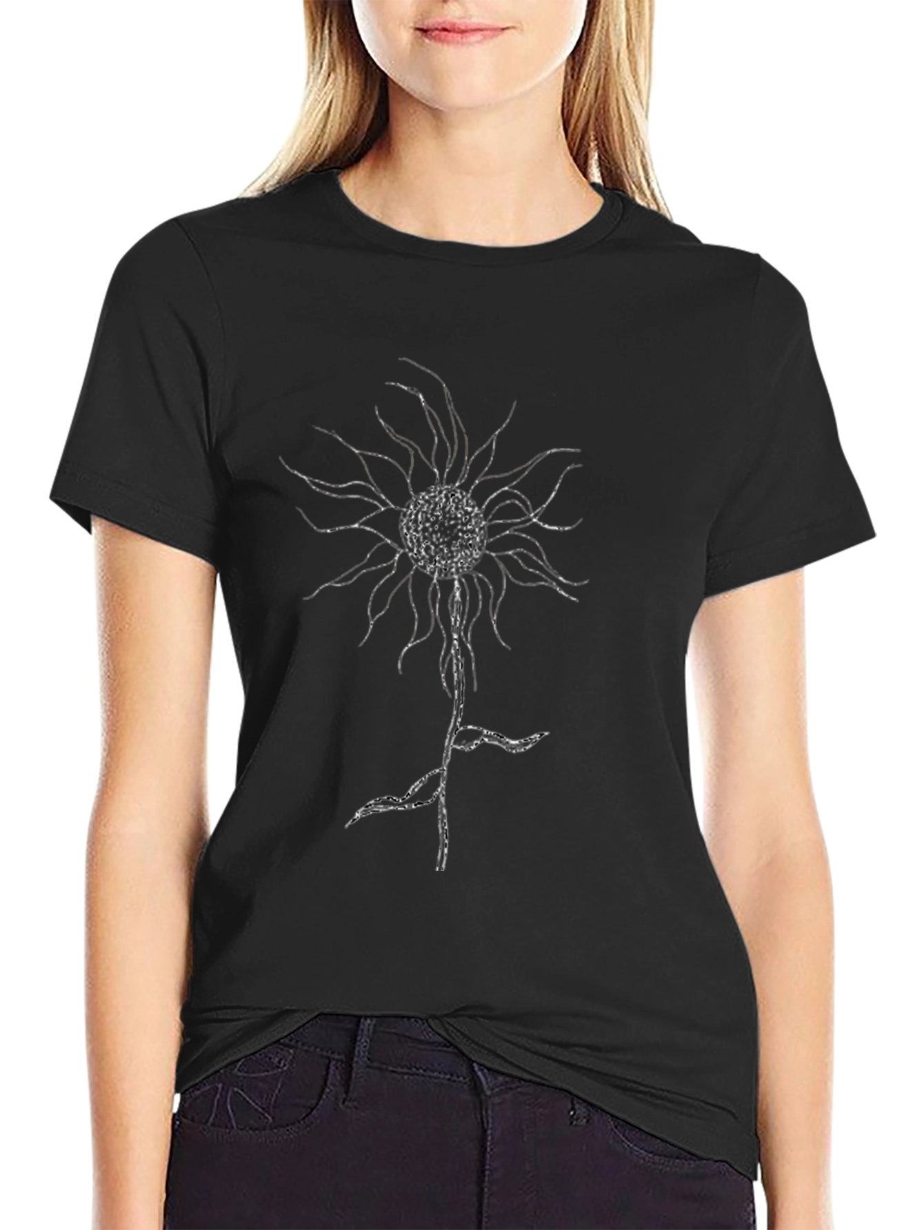 Black T-Shirt with Abstract Floral Graphic