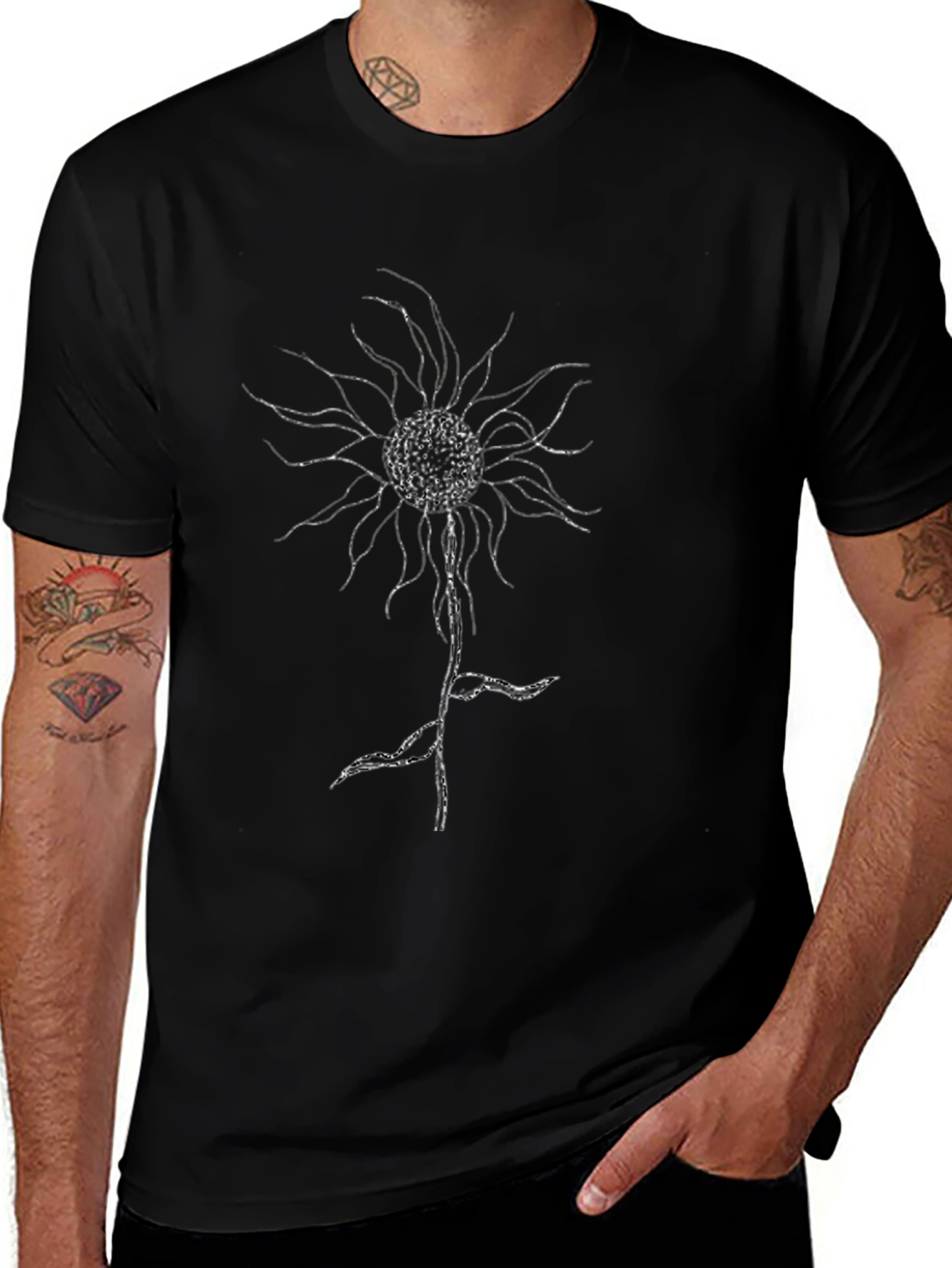 Black T-Shirt with Abstract Floral Graphic