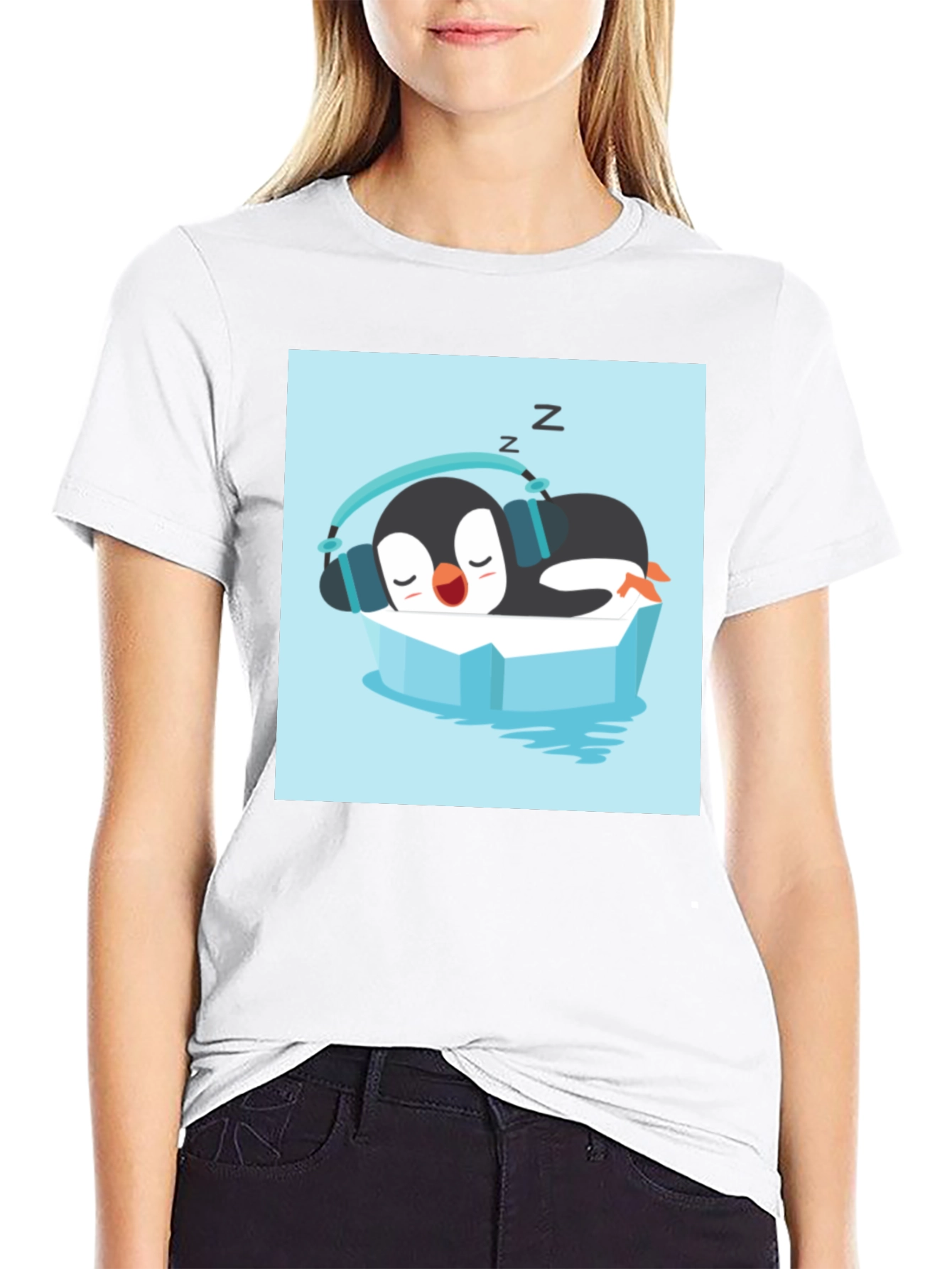 Relaxed Penguin Tee - Sleepy Iceberg Design