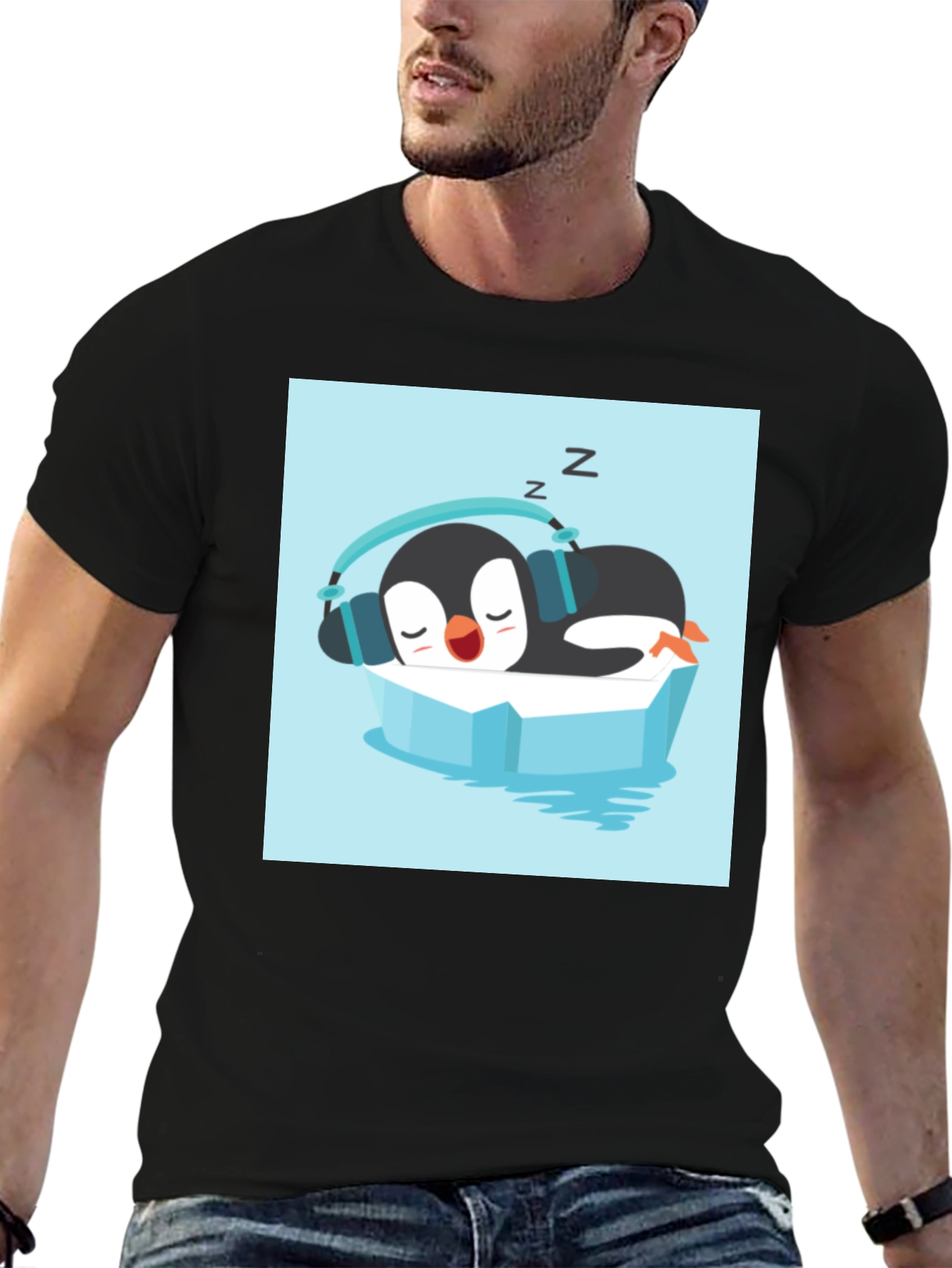 Relaxed Penguin Tee - Sleepy Iceberg Design