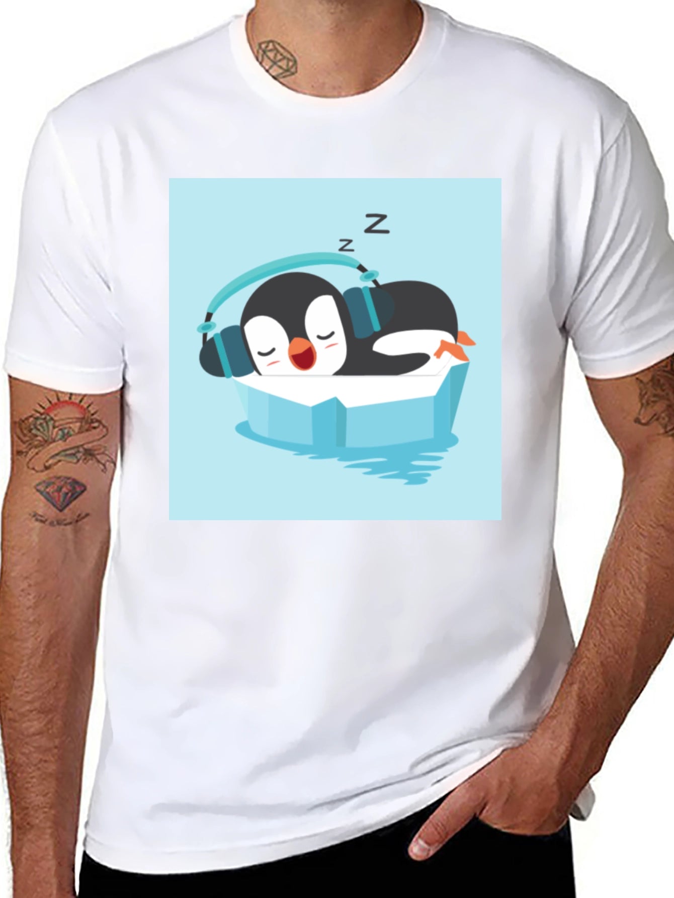 Relaxed Penguin Tee - Sleepy Iceberg Design