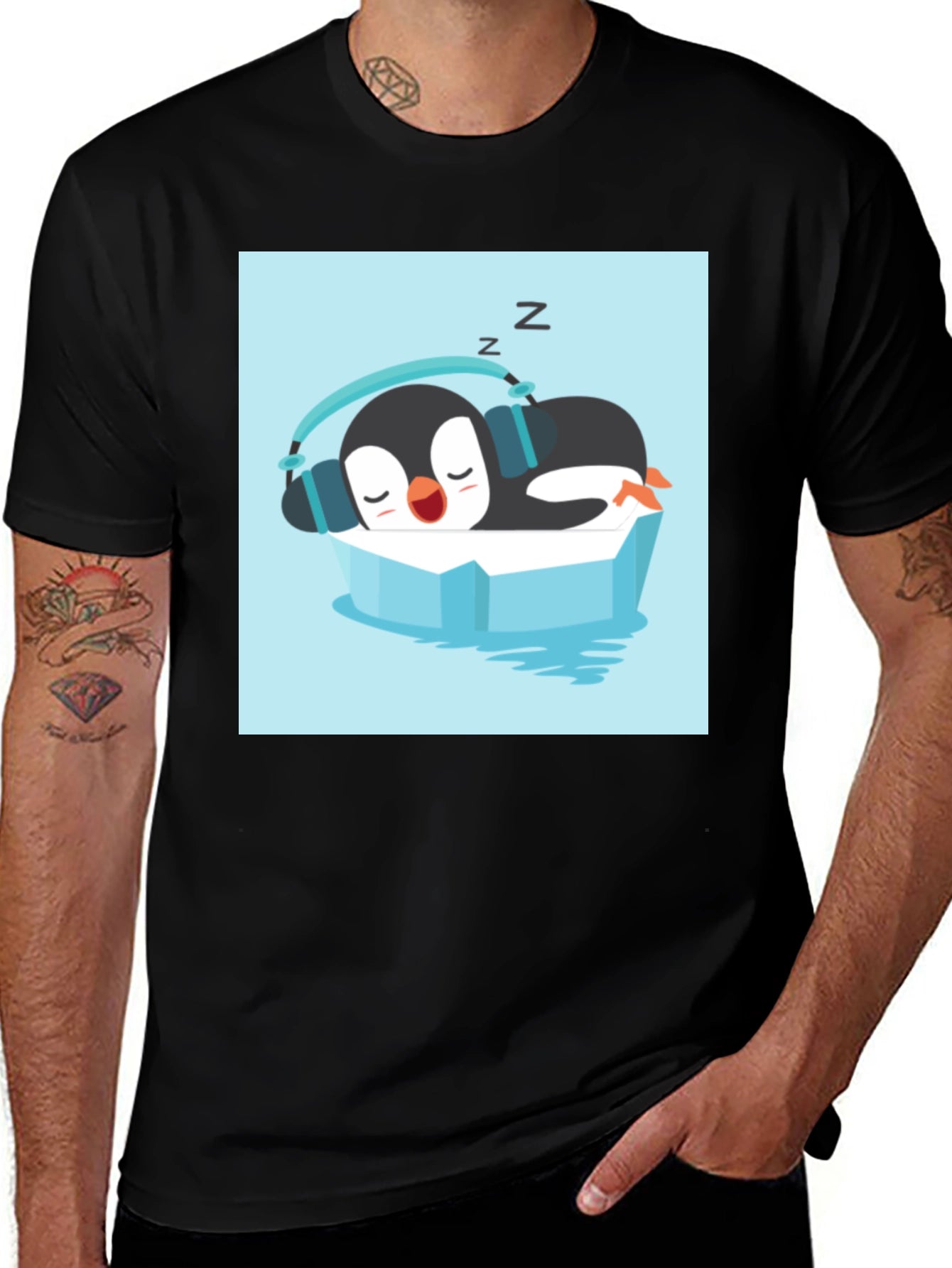 Relaxed Penguin Tee - Sleepy Iceberg Design