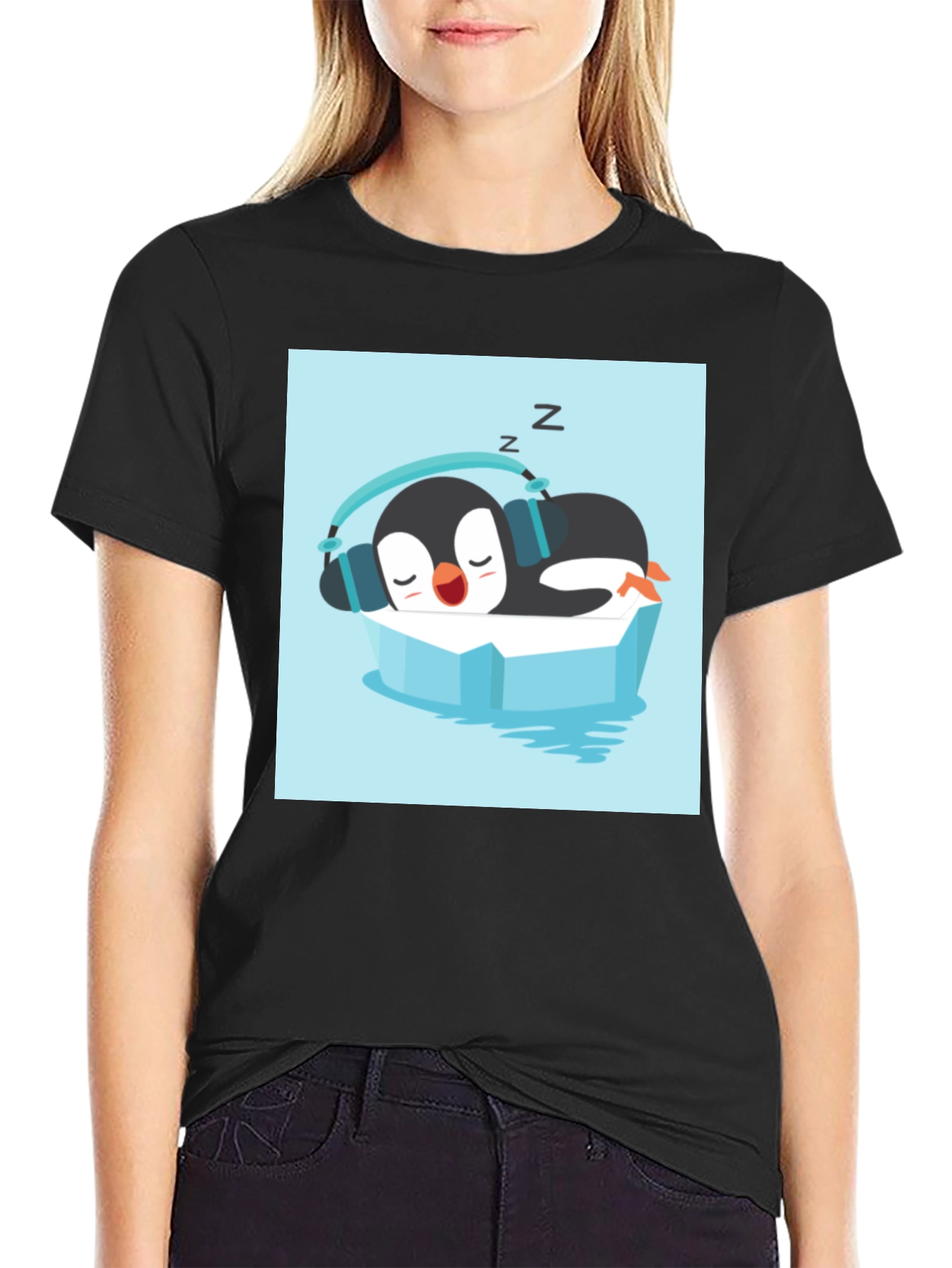Relaxed Penguin Tee - Sleepy Iceberg Design