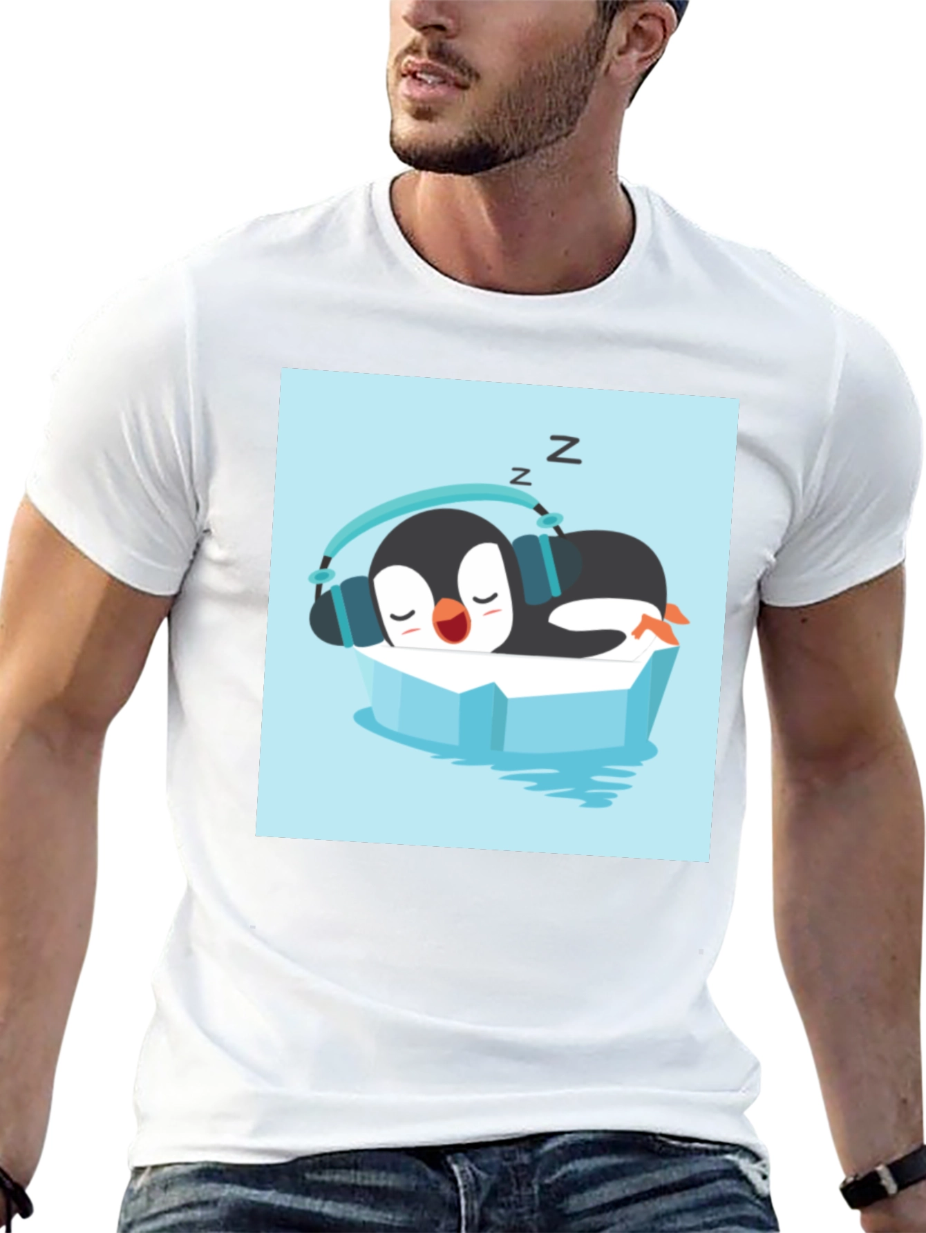 Relaxed Penguin Tee - Sleepy Iceberg Design
