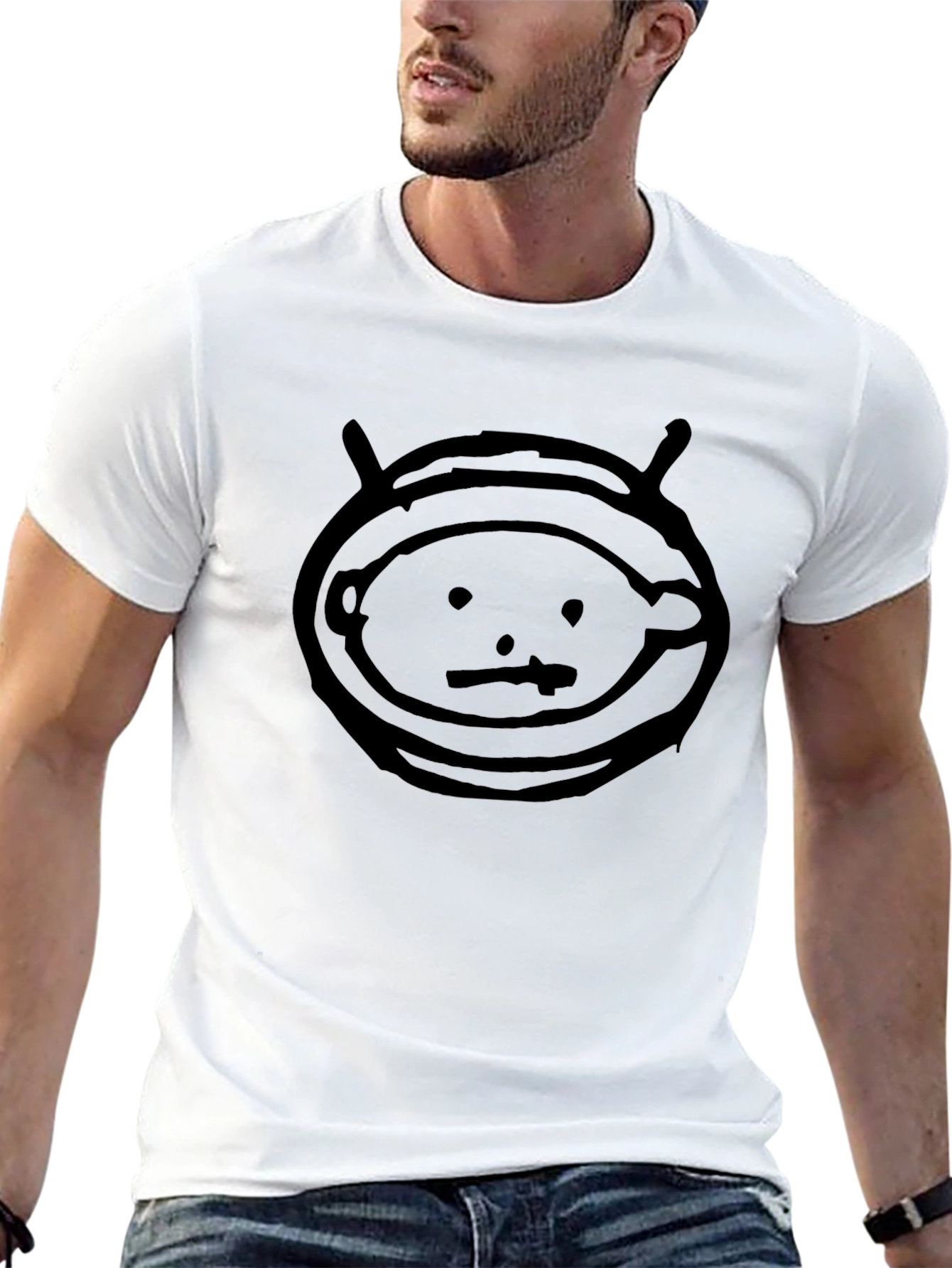Black T-Shirt with Alien Head Graphic