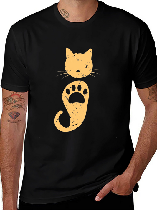 Cool Cat & Paw Graphic Tee - Stylish Black T-Shirt