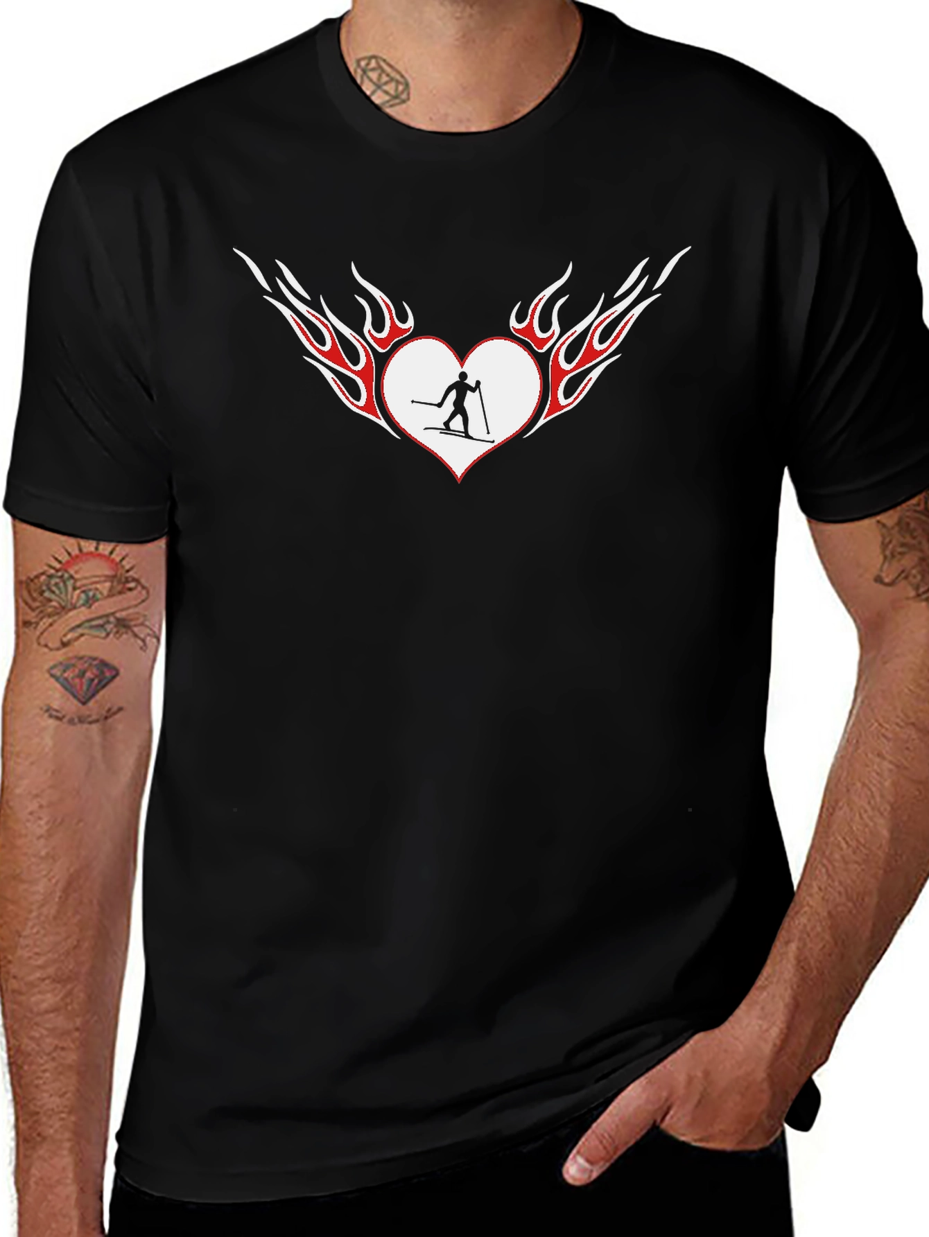 Fiery Heart Skiing T-Shirt - Black