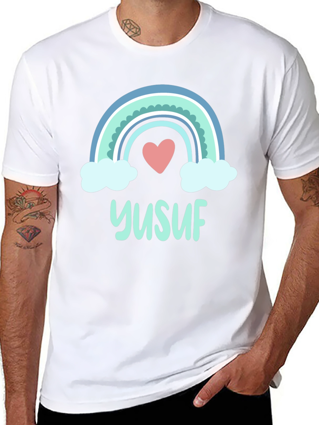 Yusuf Rainbow Heart T-Shirt - Personalized Gift
