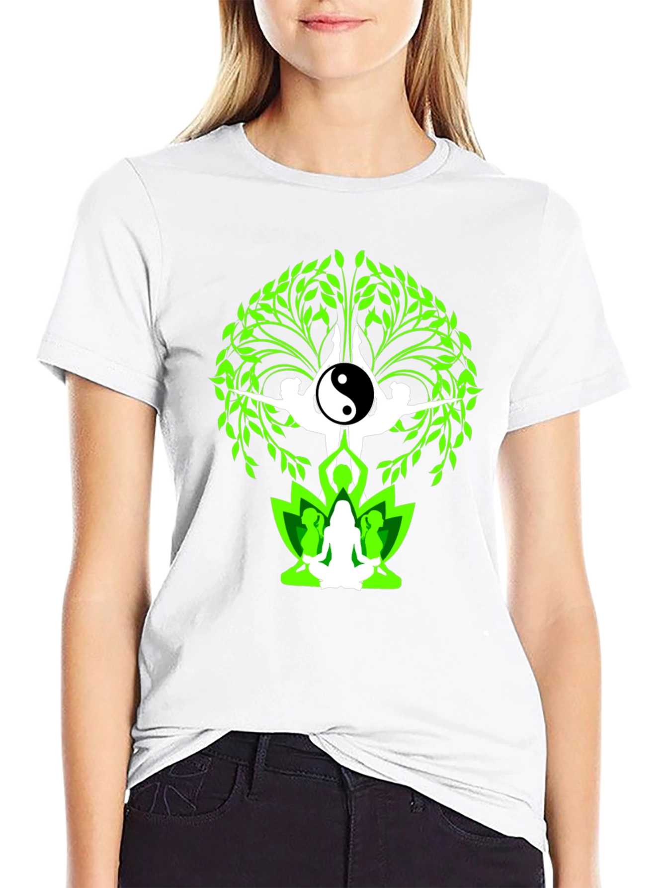 Yin Yang Yoga Tree Graphic Tee - Black