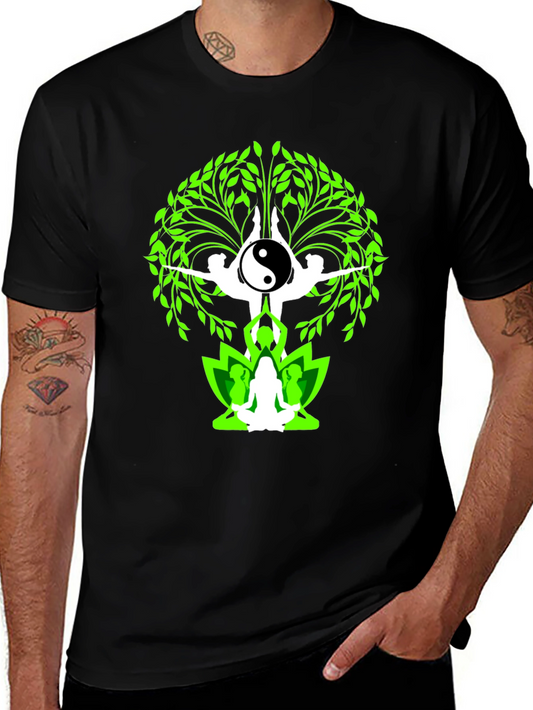Yin Yang Yoga Tree Graphic Tee - Black