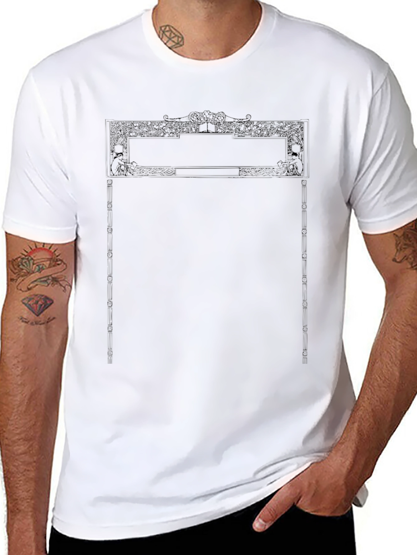 Black T-Shirt with Intricate Frame Design