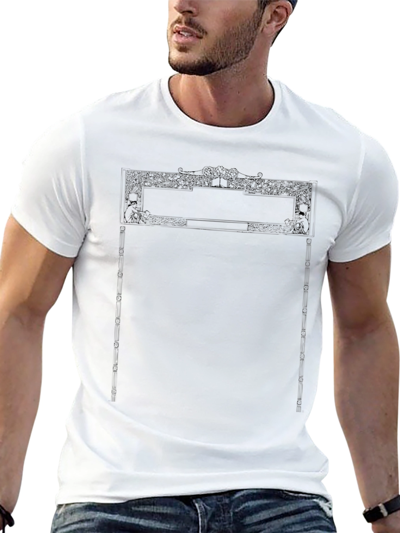 Black T-Shirt with Intricate Frame Design
