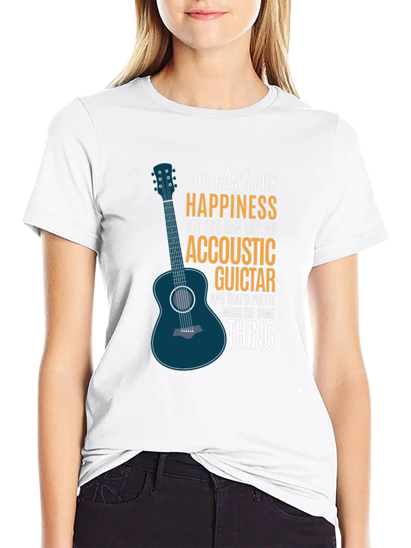 Acoustic Guitar Happiness Black T-Shirt