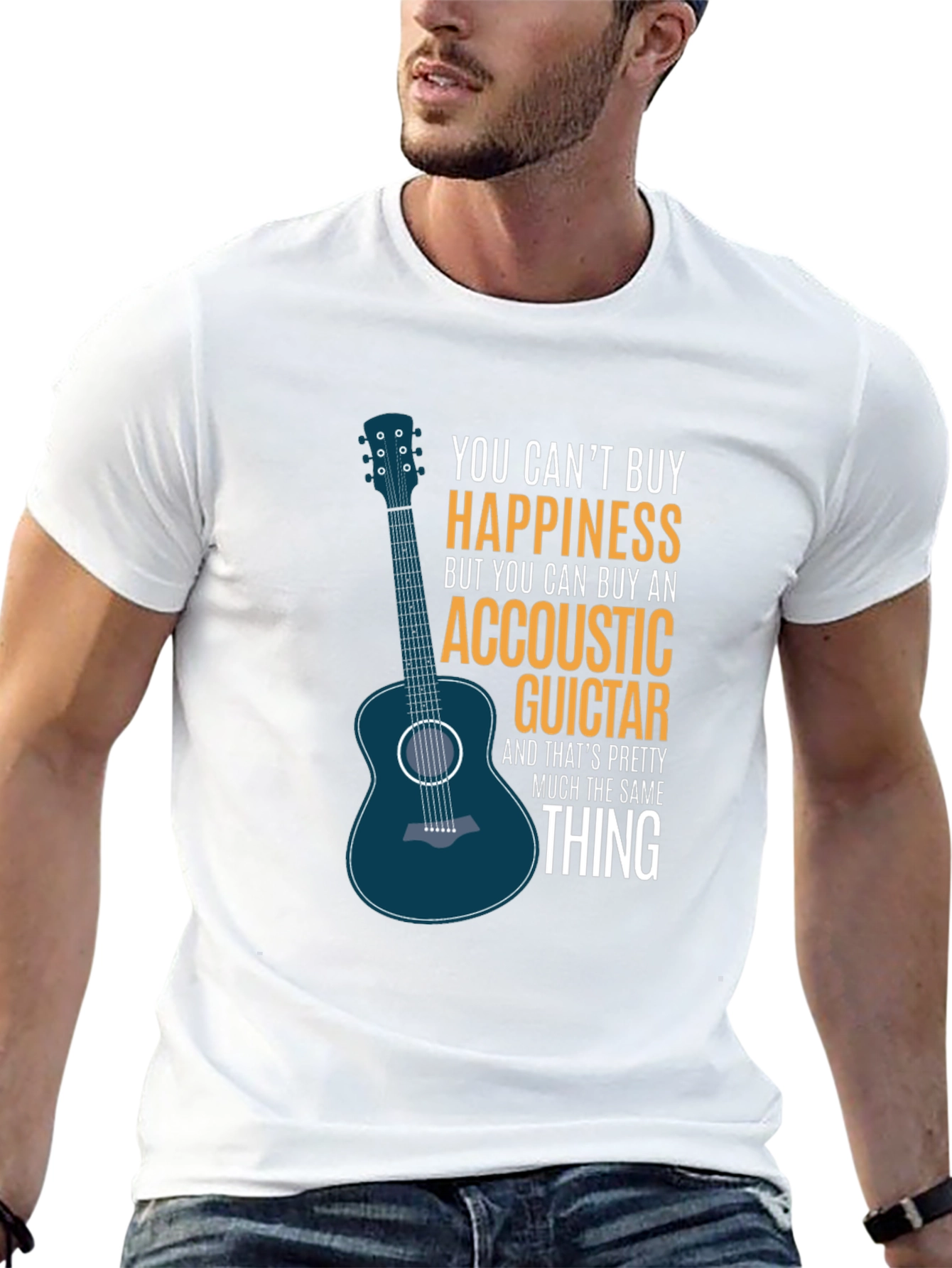 Acoustic Guitar Happiness Black T-Shirt