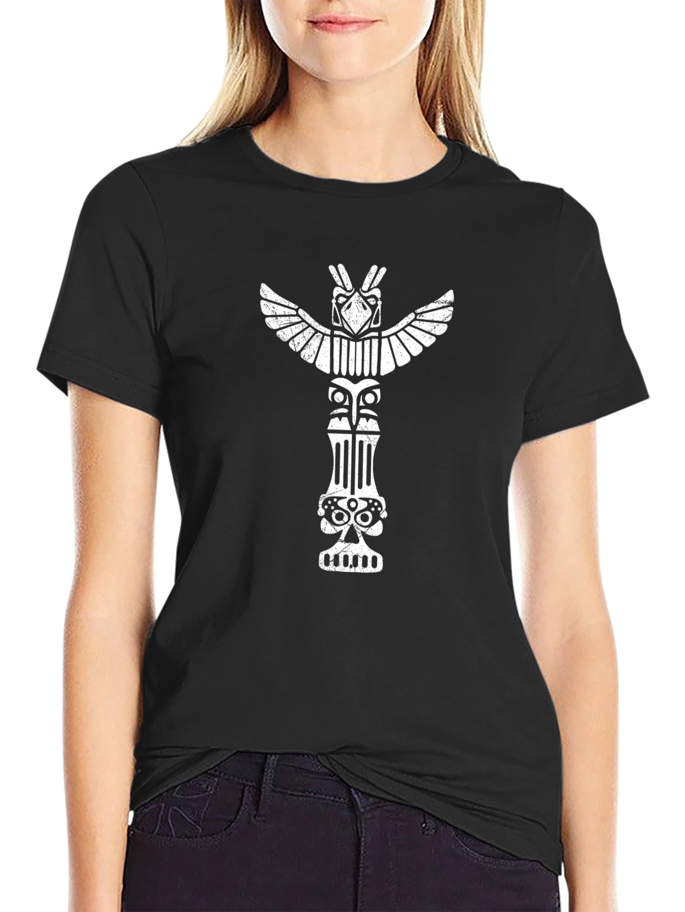Tribal Totem Graphic Tee - Black Cotton T-Shirt