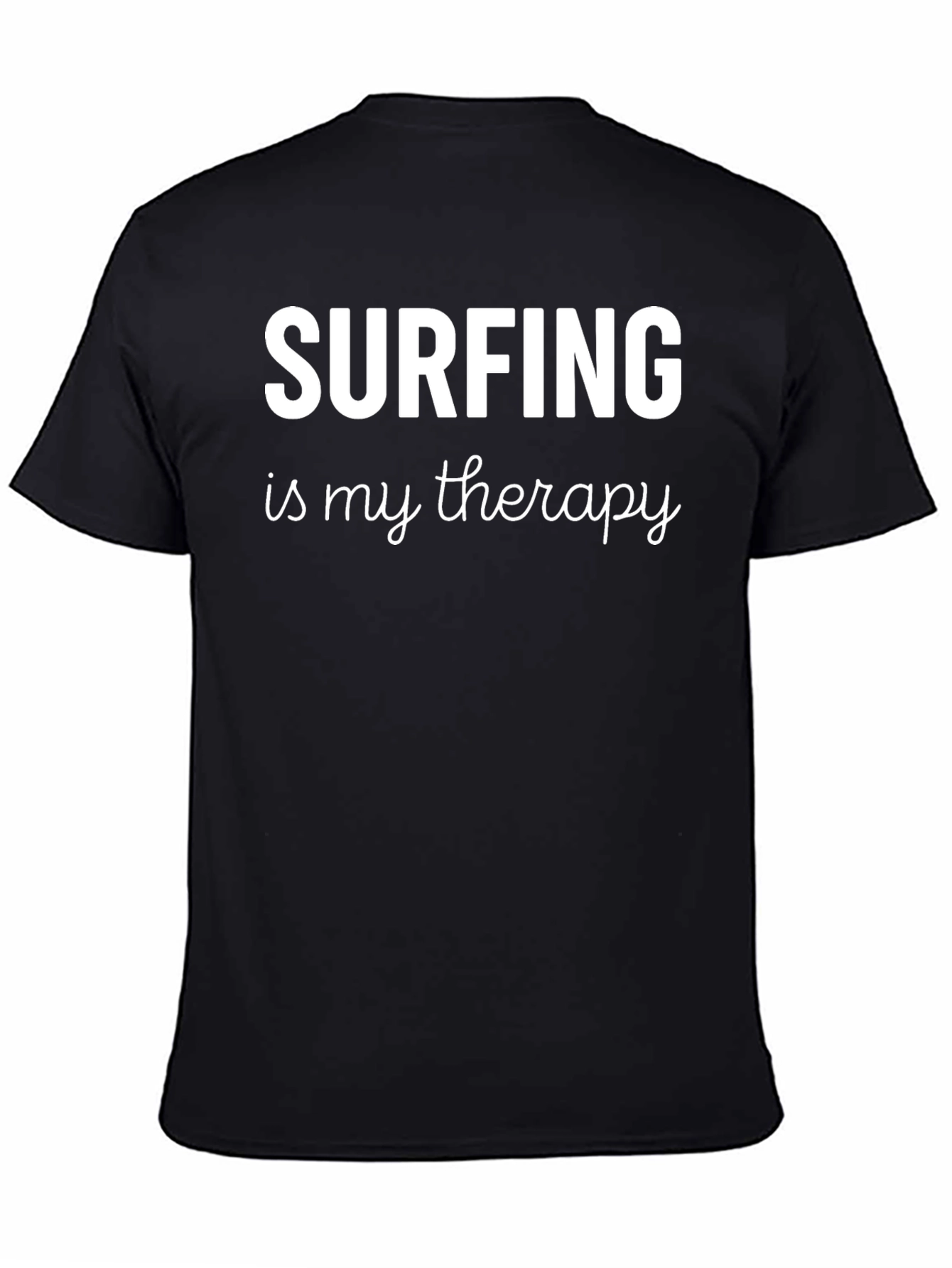 Surfing is My Therapy Black Graphic T-Shirt