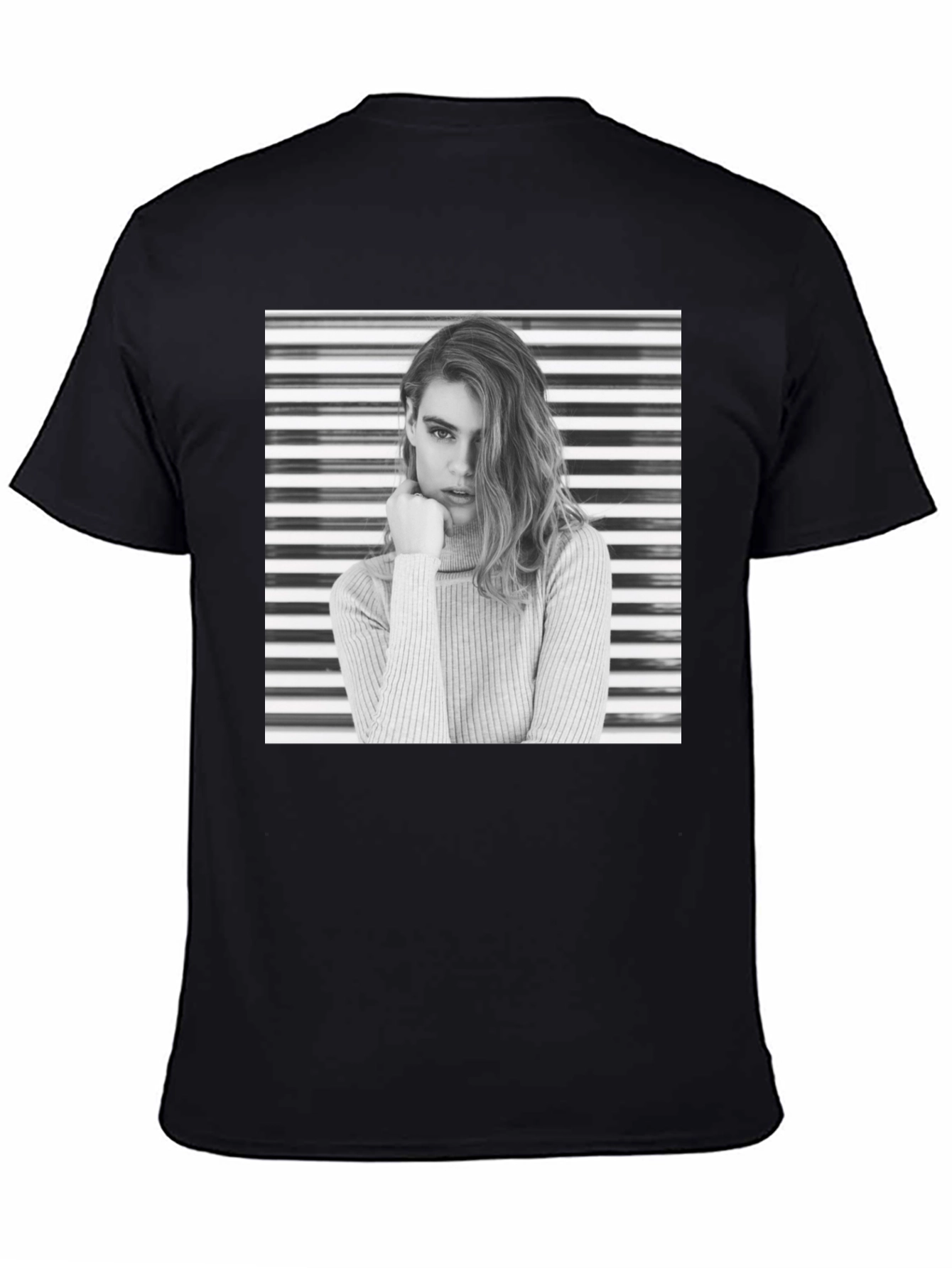 Modern Black T-Shirt with Striking Woman Graphic