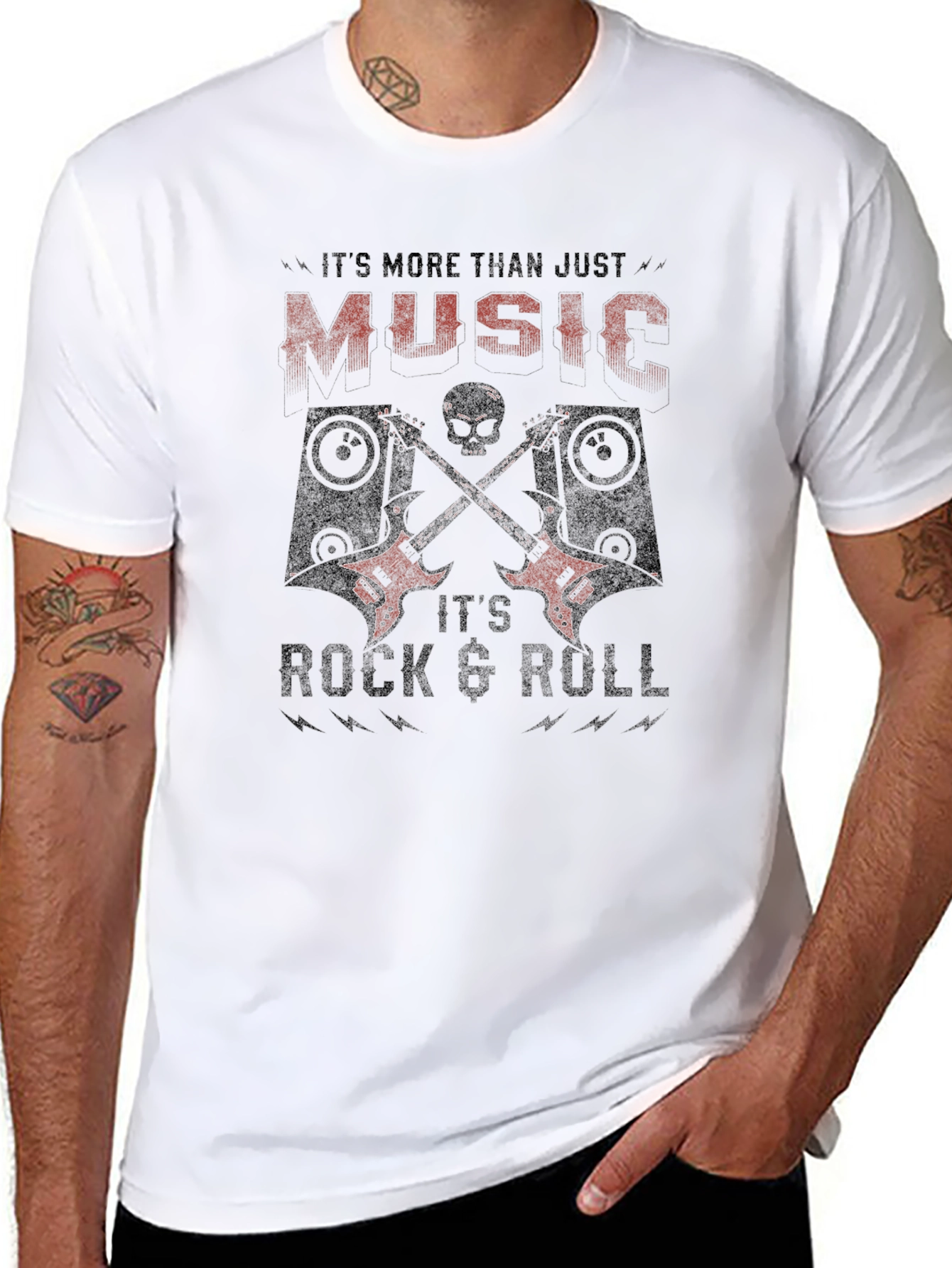 Rock & Roll T-Shirt - Music Skull & Guitars