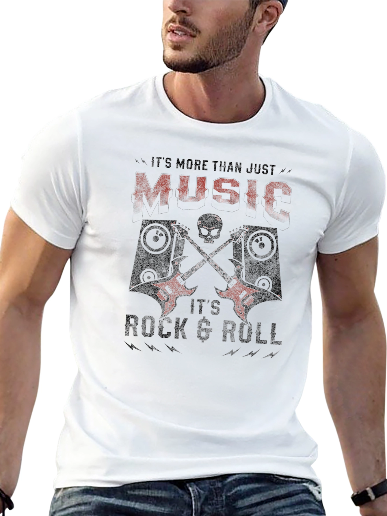 Rock & Roll T-Shirt - Music Skull & Guitars