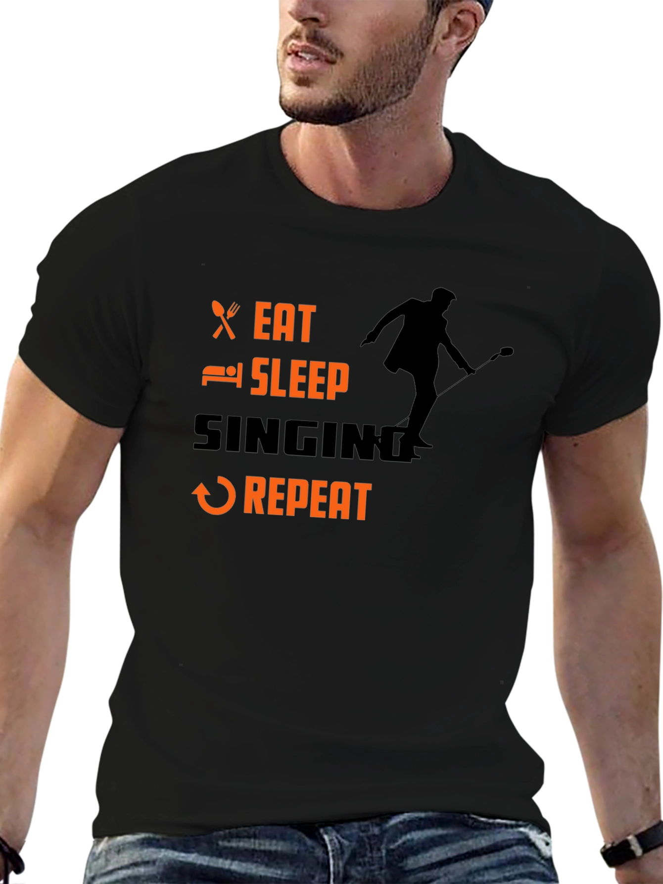 Eat Sleep Singing Repeat Black T-Shirt