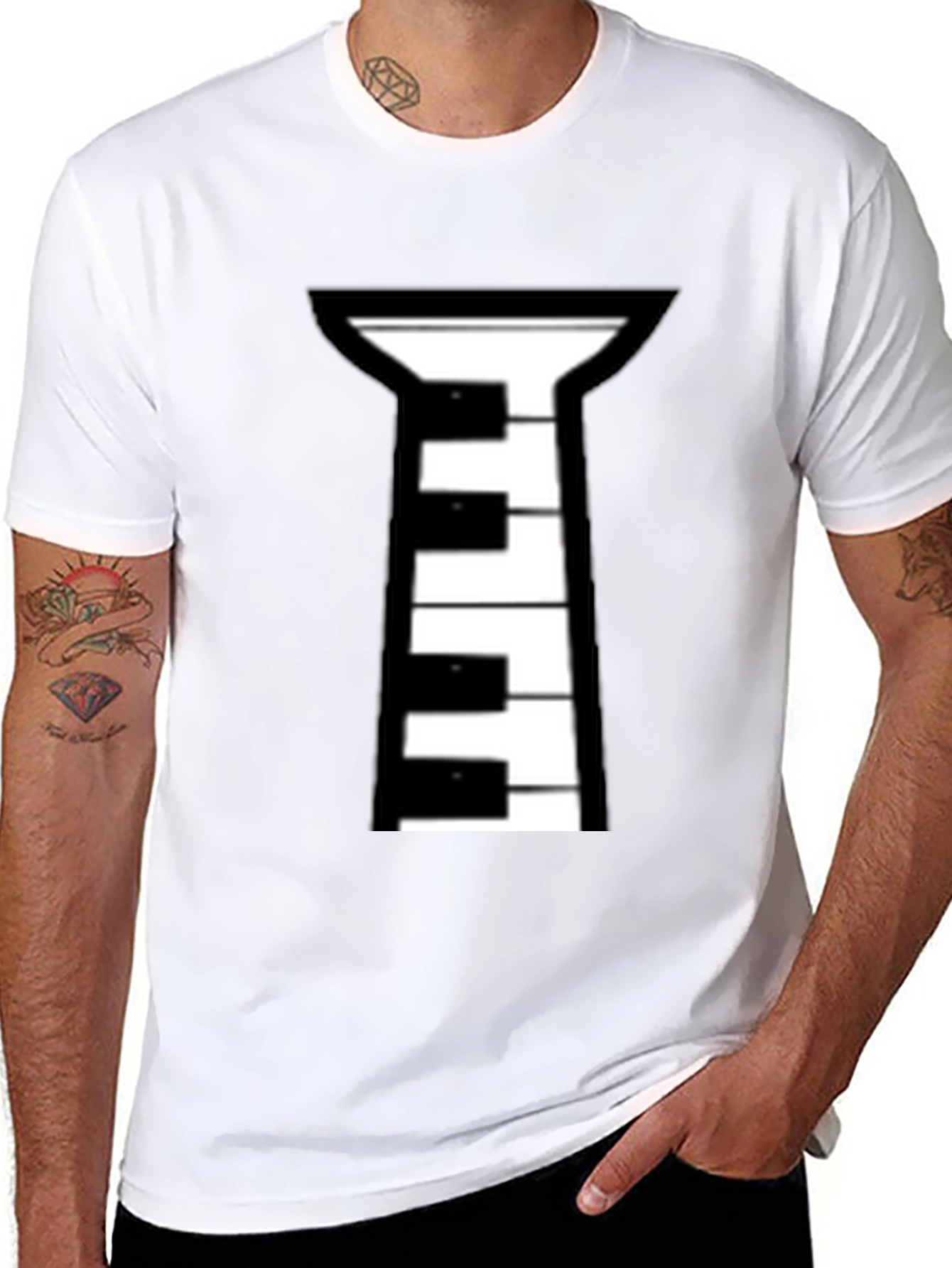 Piano Tie Black T-Shirt - Musical Style