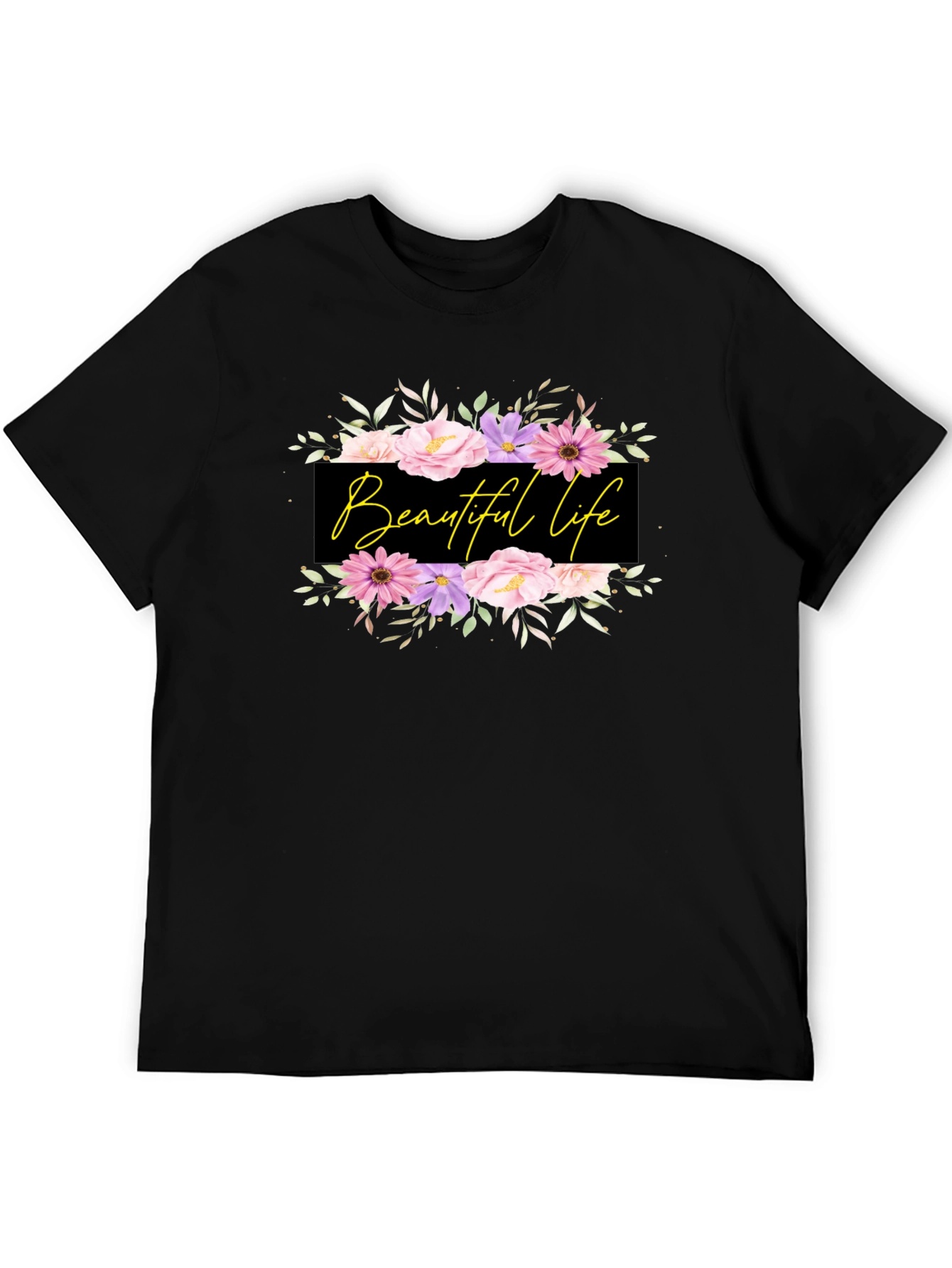 Beautiful Life Floral Graphic Black T-Shirt