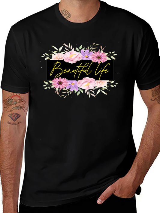 Beautiful Life Floral Graphic Black T-Shirt