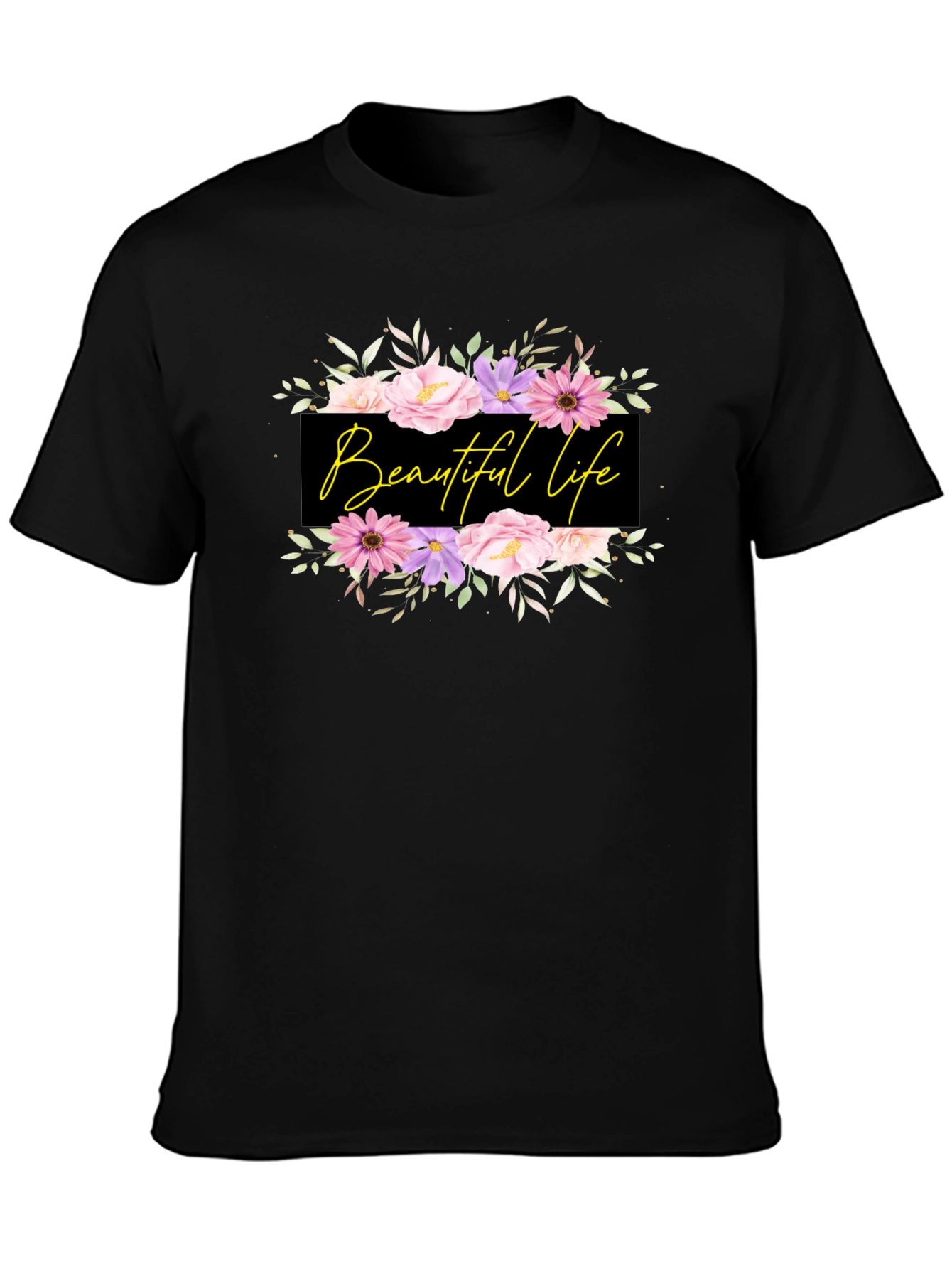 Beautiful Life Floral Graphic Black T-Shirt