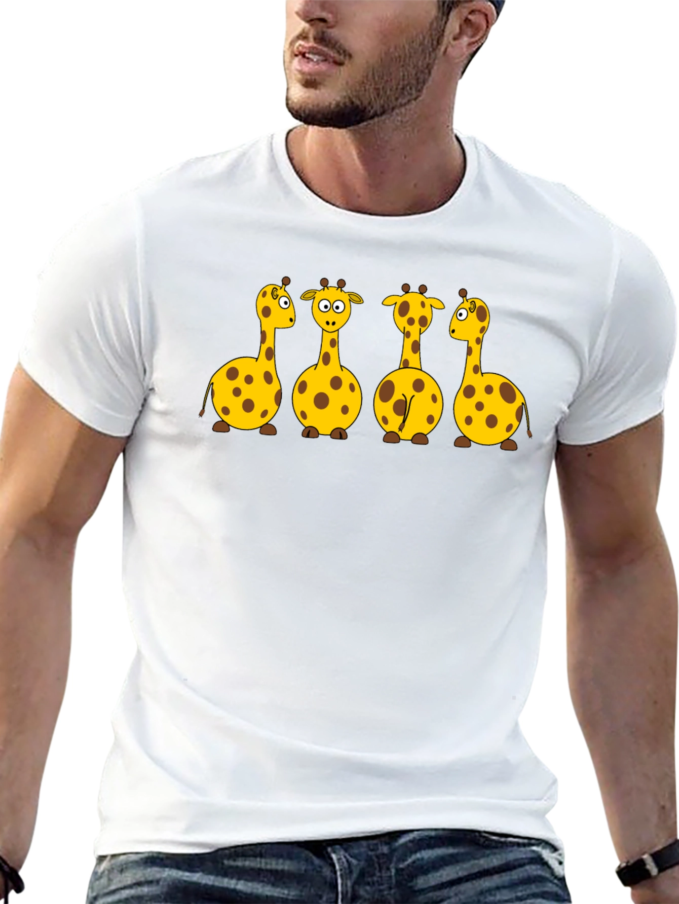 Giraffe Cartoon Graphic Print Black T-Shirt