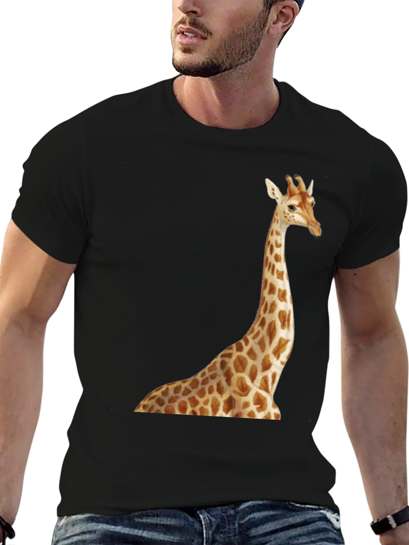 Giraffe Print Black T-Shirt