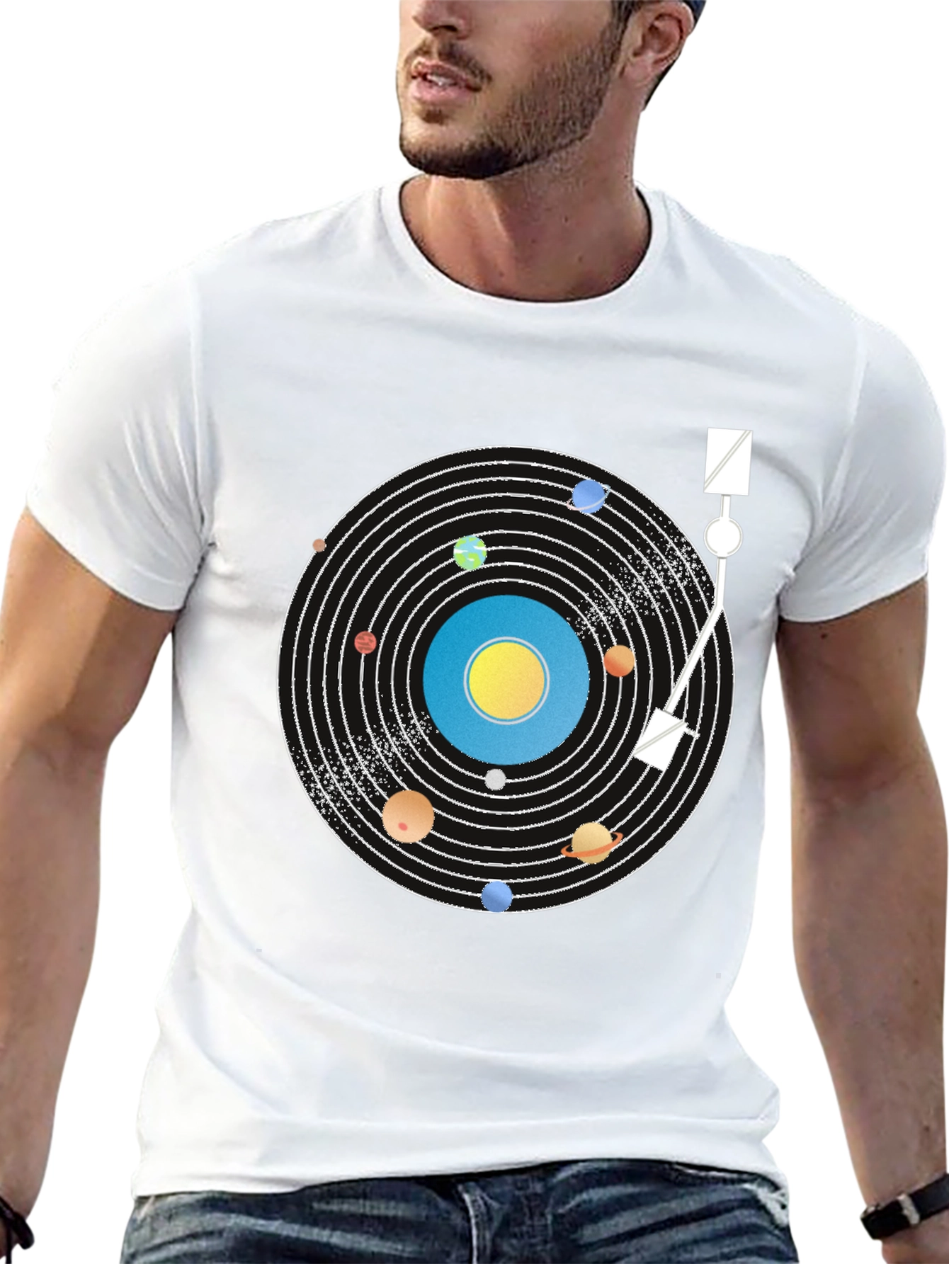 Planetary Turntable T-Shirt - Cosmic Vinyl Style