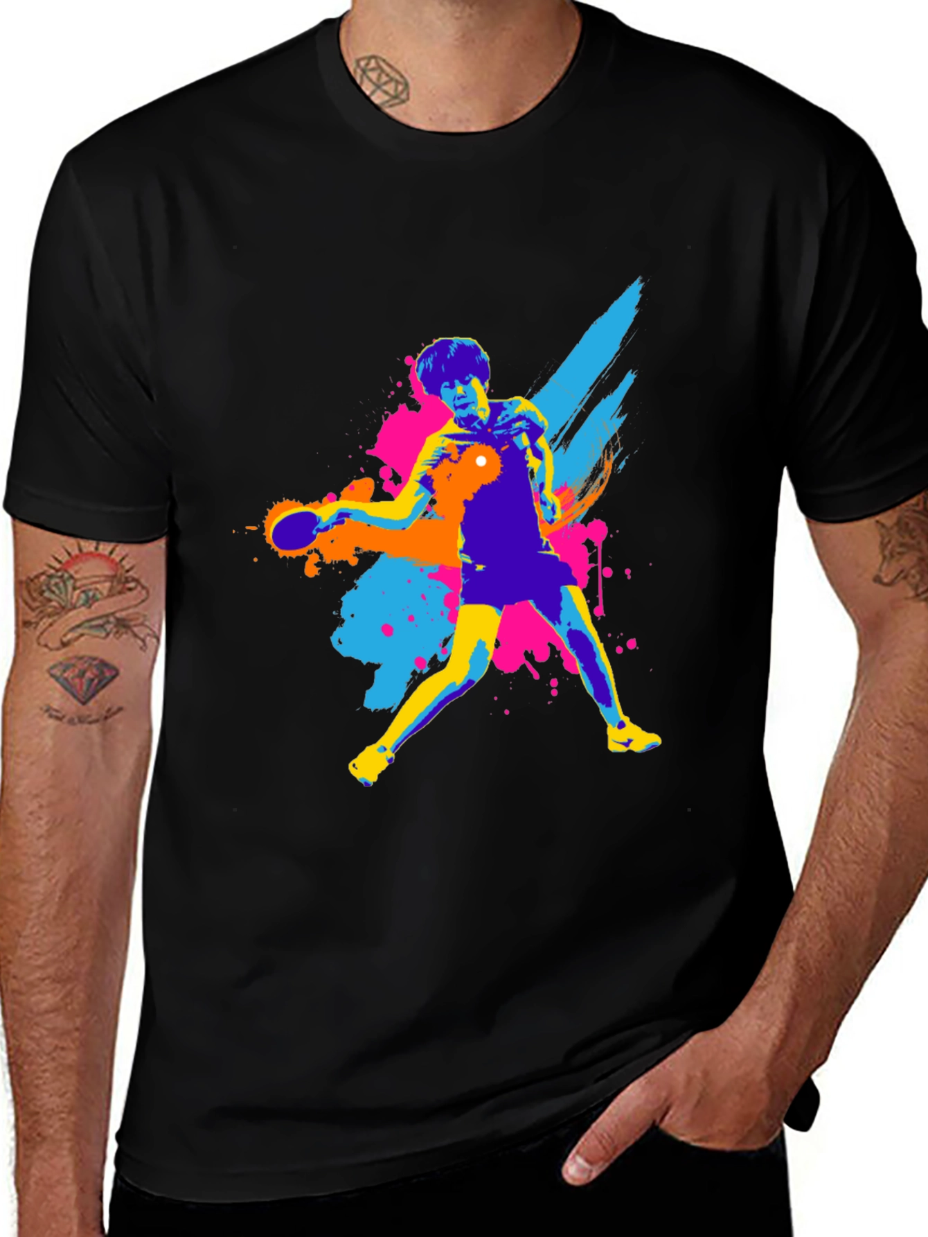 Ping Pong Player Graphic Tee - Black T-Shirt