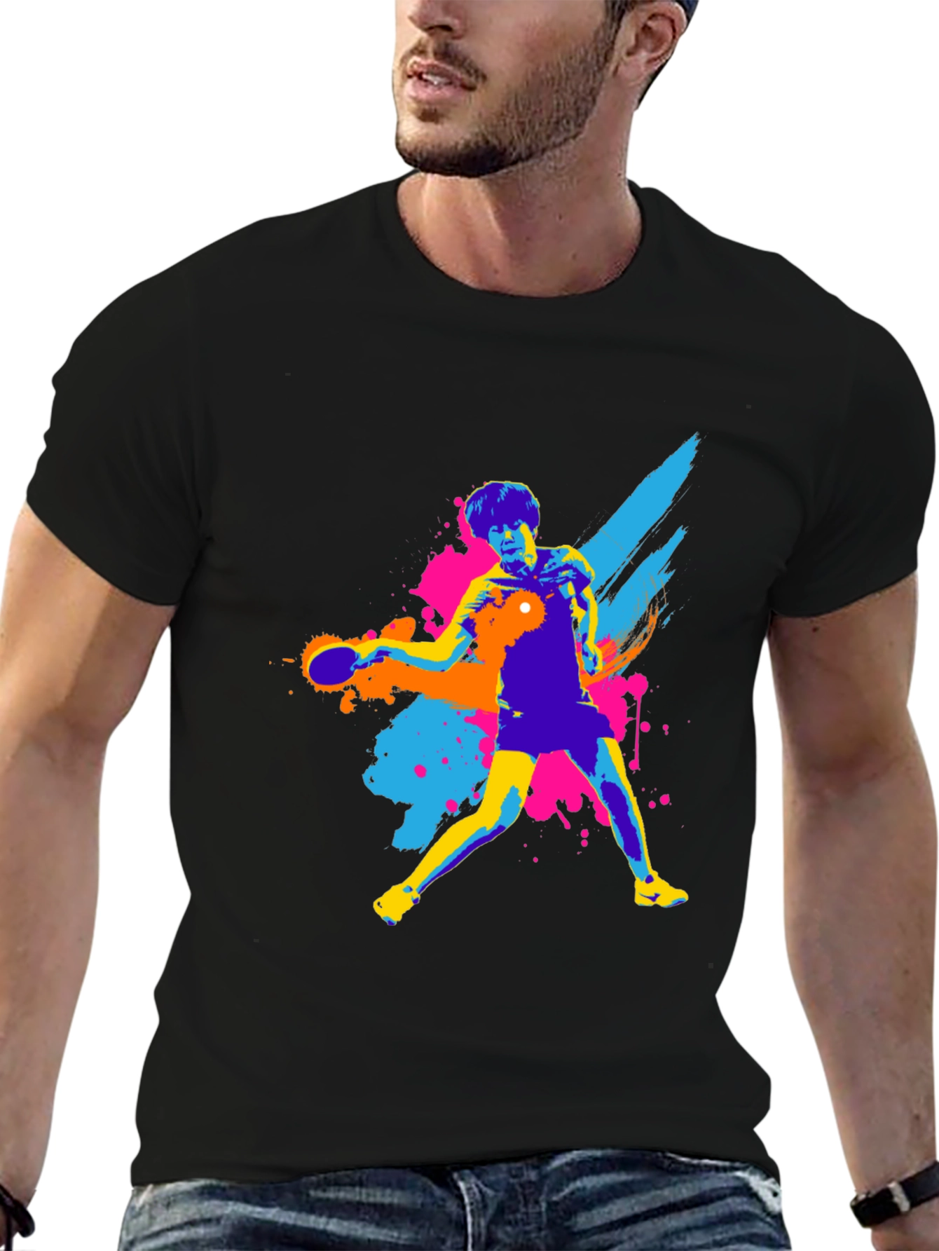 Ping Pong Player Graphic Tee - Black T-Shirt