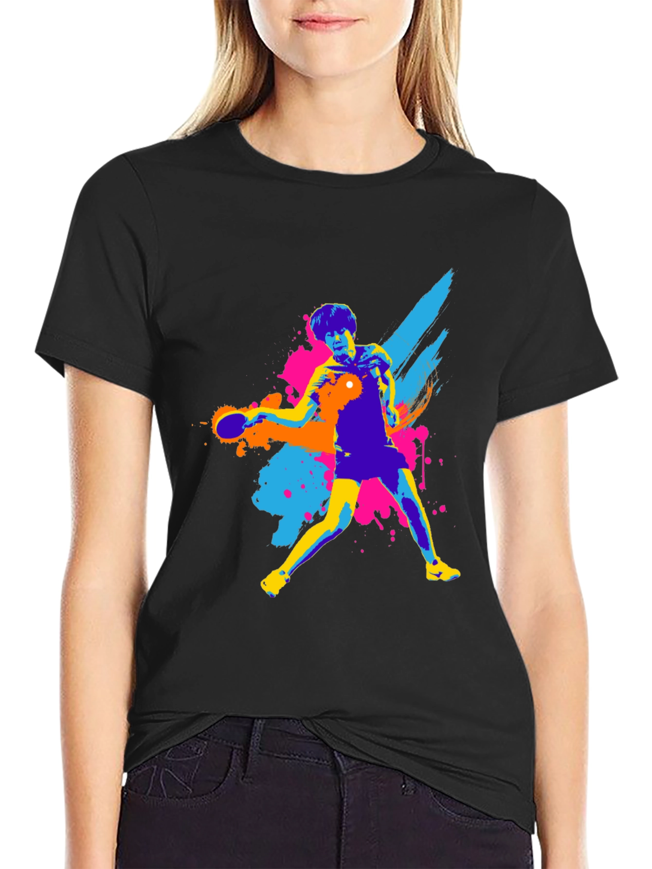 Ping Pong Player Graphic Tee - Black T-Shirt
