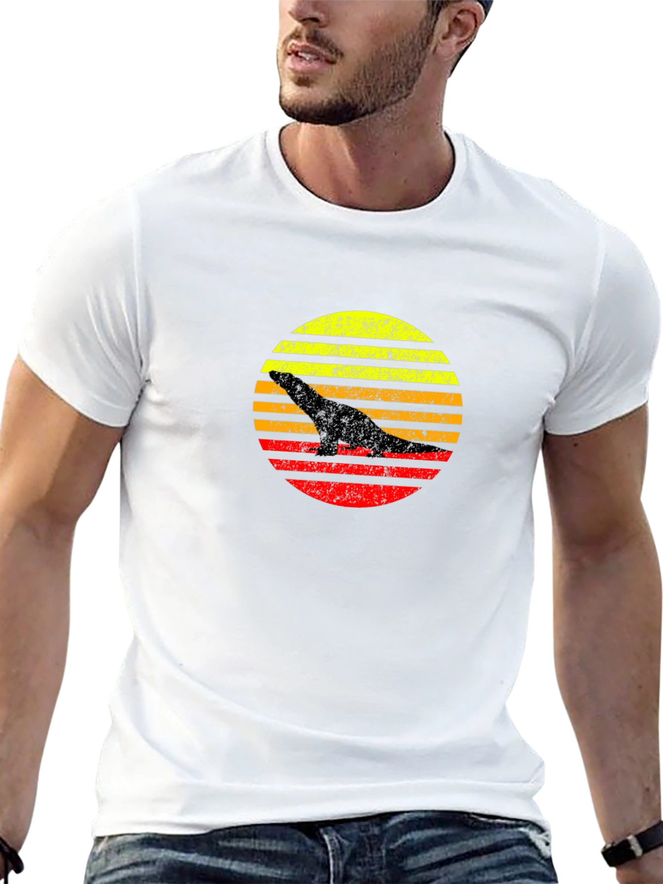 Retro Dinosaur Sunset Graphic T-Shirt