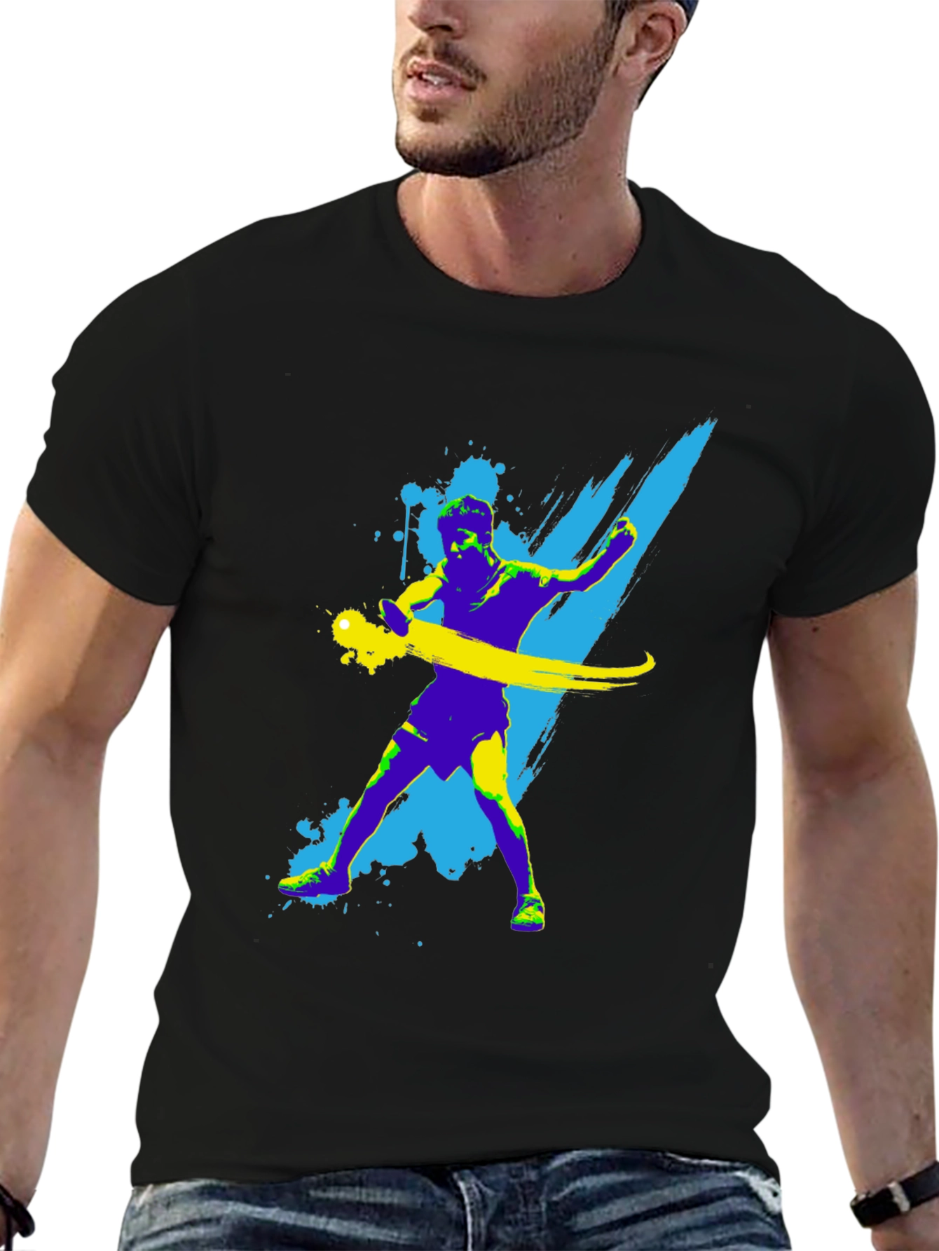 Abstract Athlete Graphic Tee - Black
