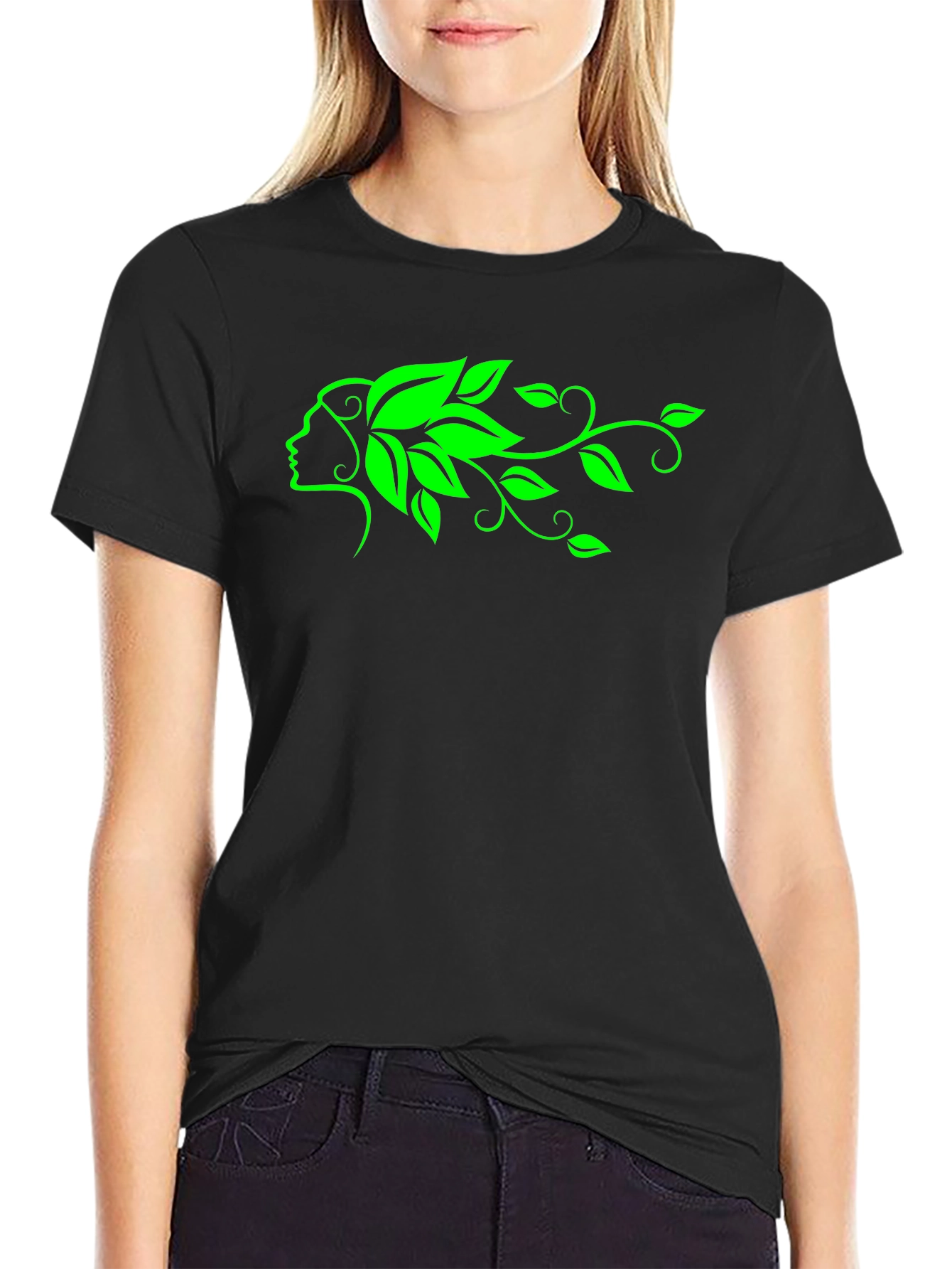 Green Goddess Black T-Shirt