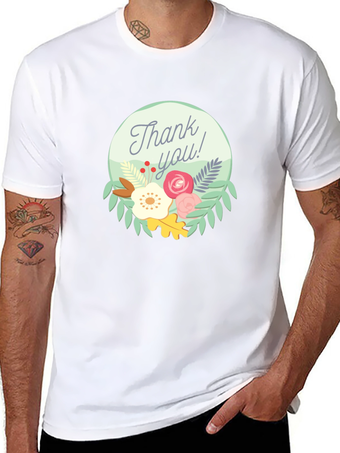 Thank You Floral Graphic Tee - Black