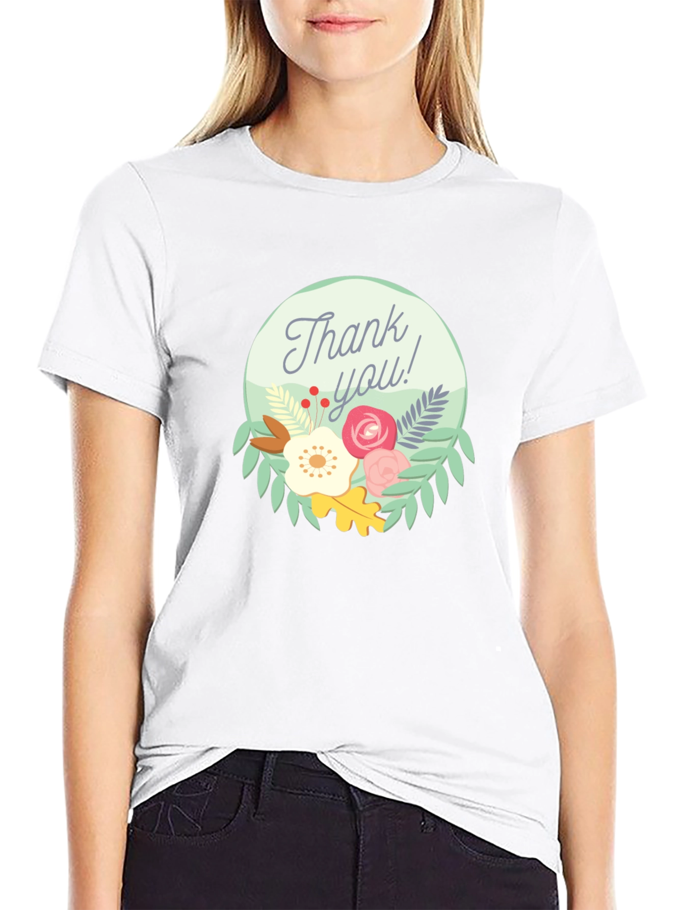 Thank You Floral Graphic Tee - Black