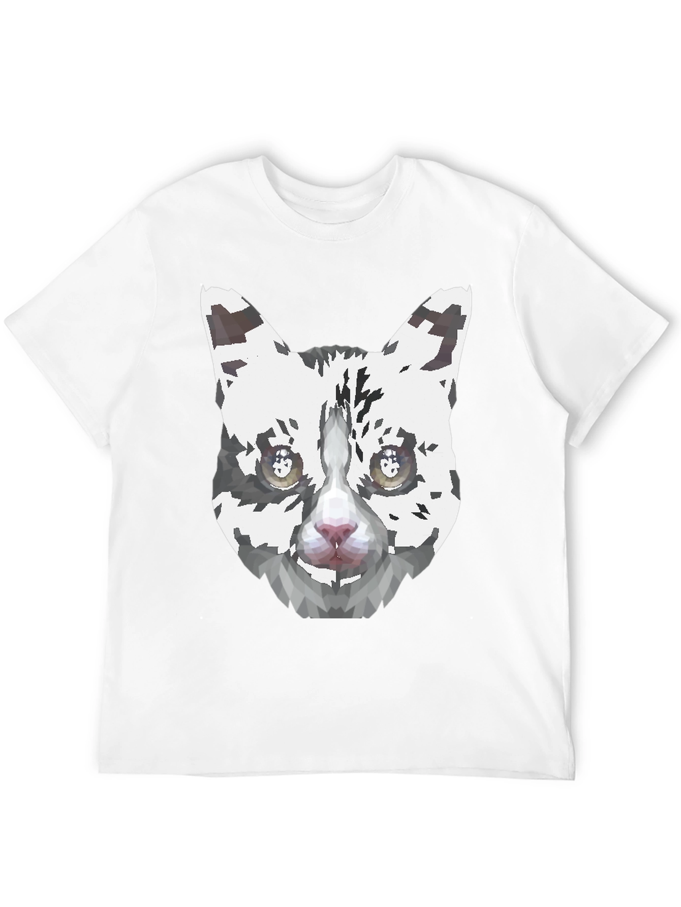 Geometric Cat Face Graphic Print Mens Black T-Shirt