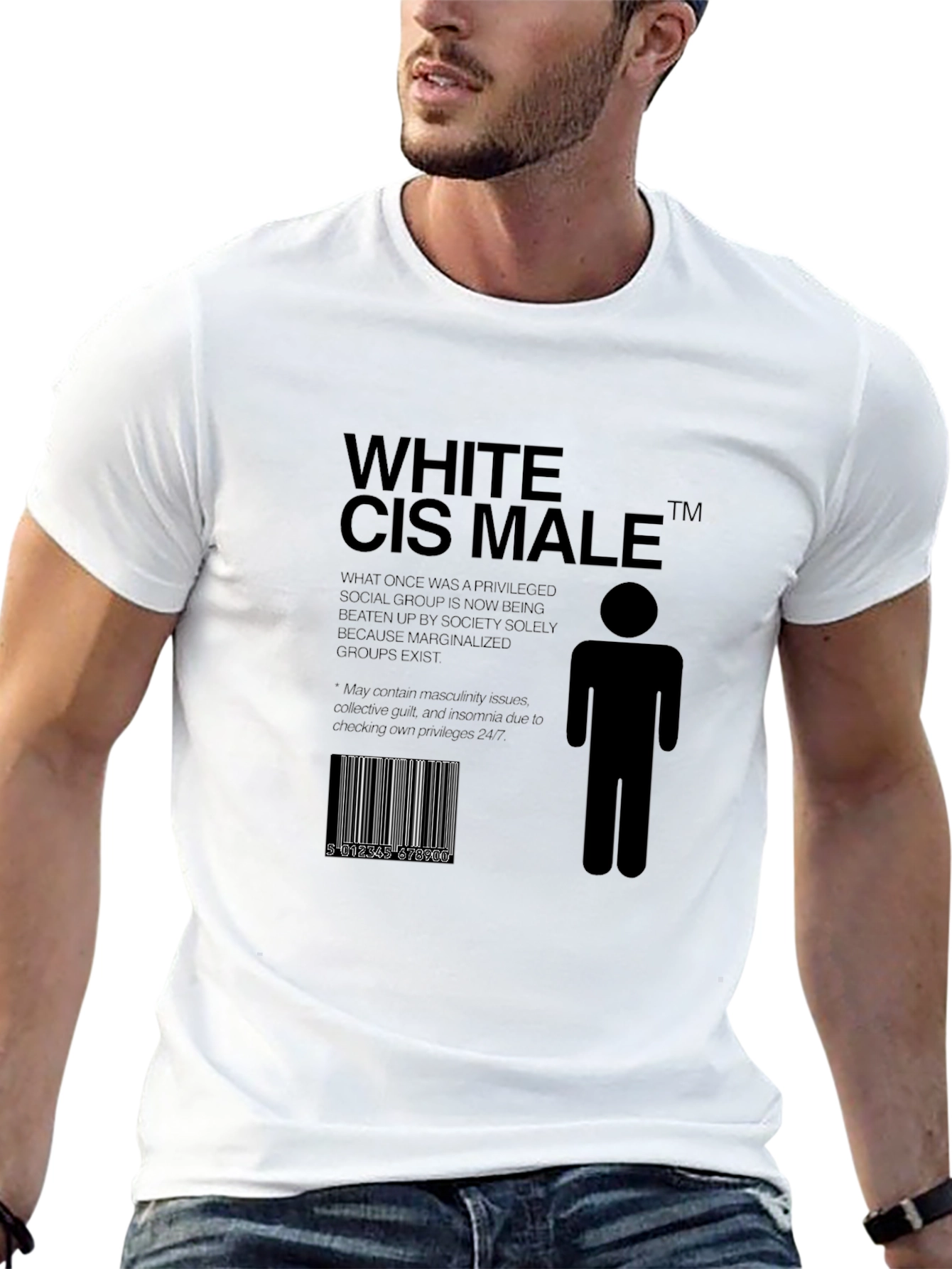 White Cis Male T-Shirt - Novelty Graphic Tee