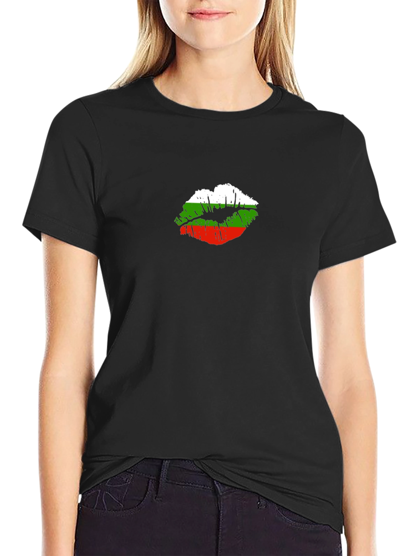 Bulgaria Flag Lips Mens Black T-Shirt