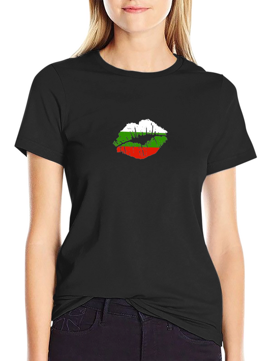 Bulgaria Flag Lips Mens Black T-Shirt