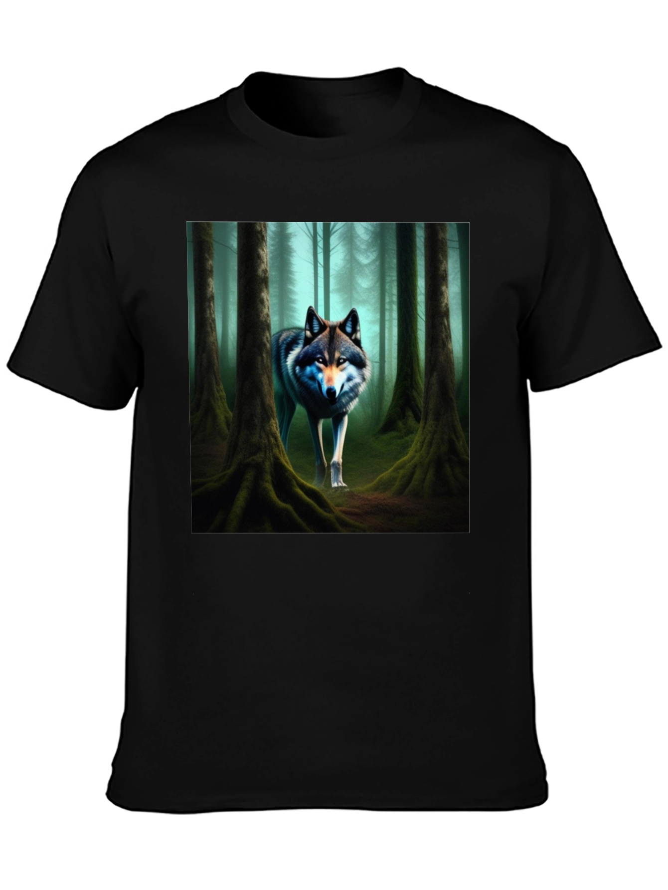 Wolf Forest Graphic Tee - Black Cotton Blend
