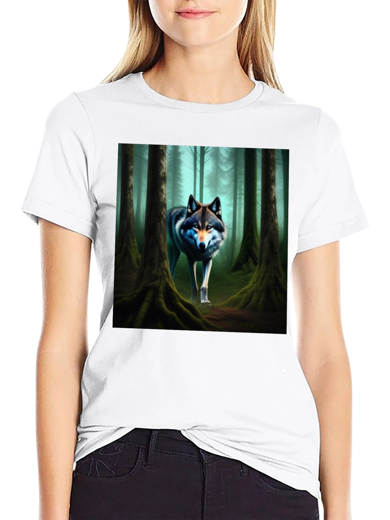 Wolf Forest Graphic Tee - Black Cotton Blend